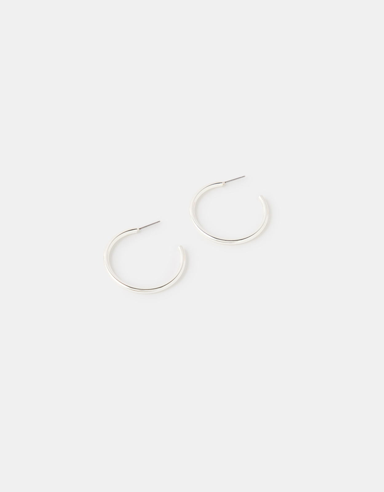 Accessorize Women's Silver Classic Steel Medium Tube Hoop Earrings, Size: 4x5cm