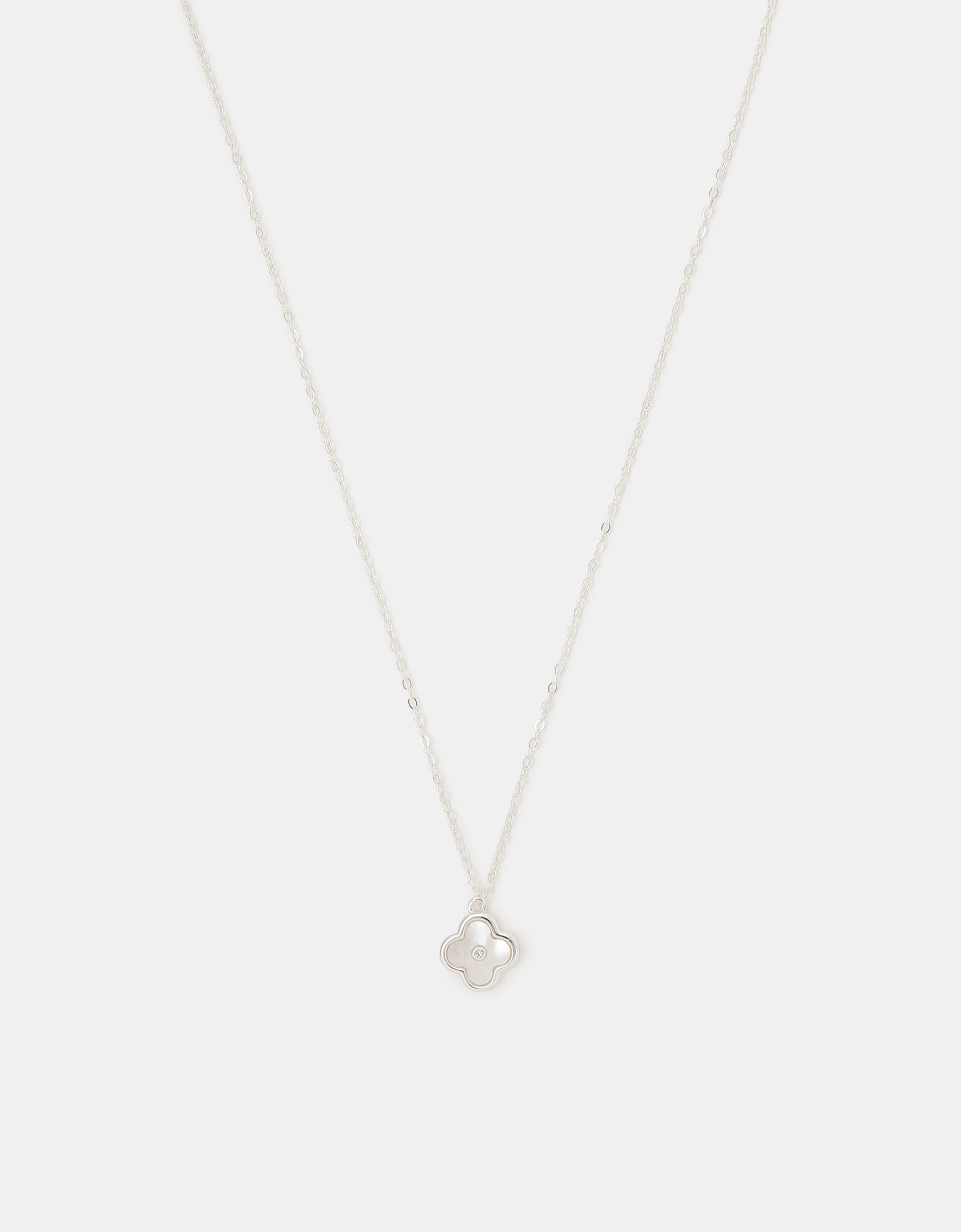 Sterling Silver Mother of Pearl Clover Pendant Necklace - Accessorize