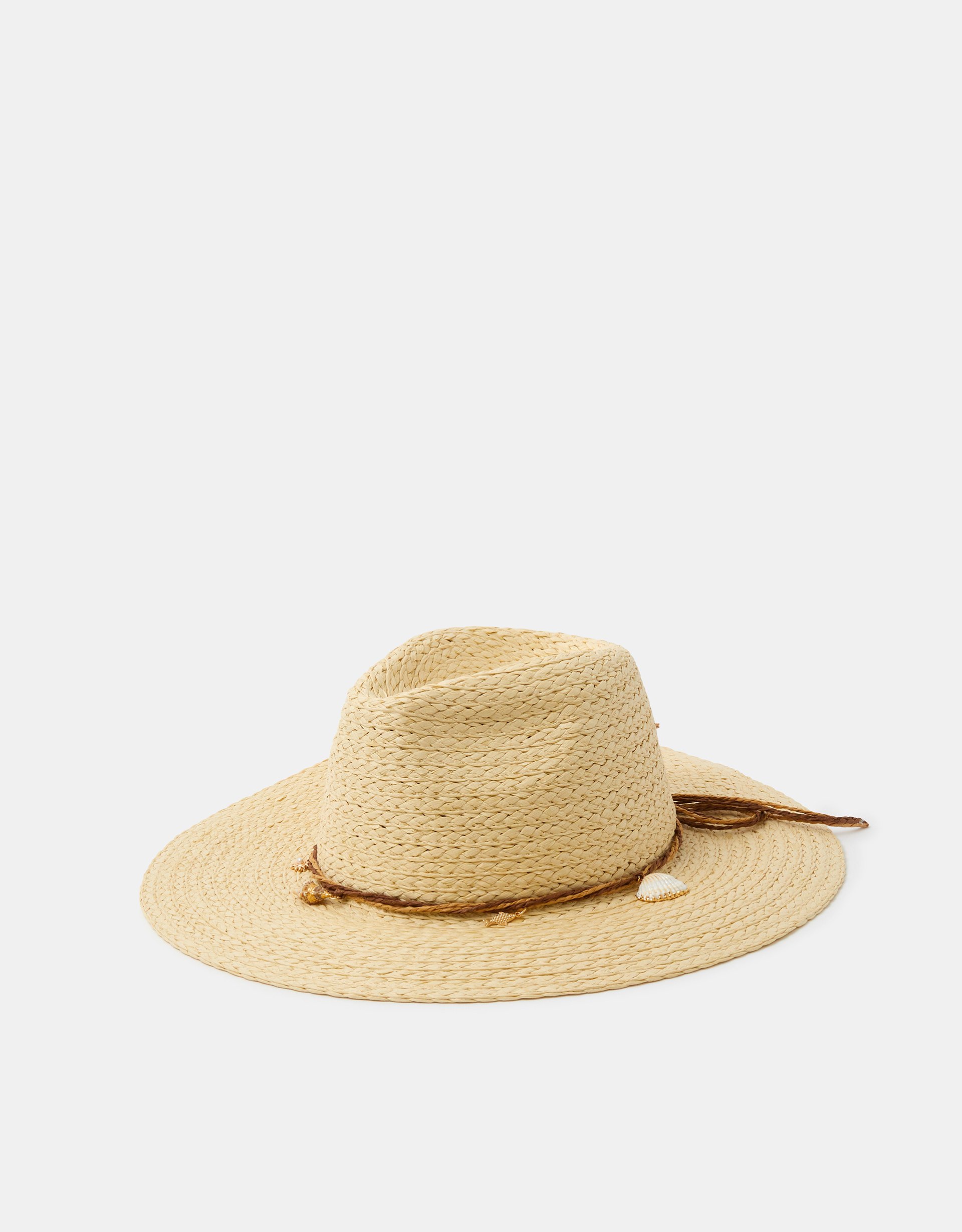 Multicolour Shell Charm Straw Fedora Hat - Accessorize