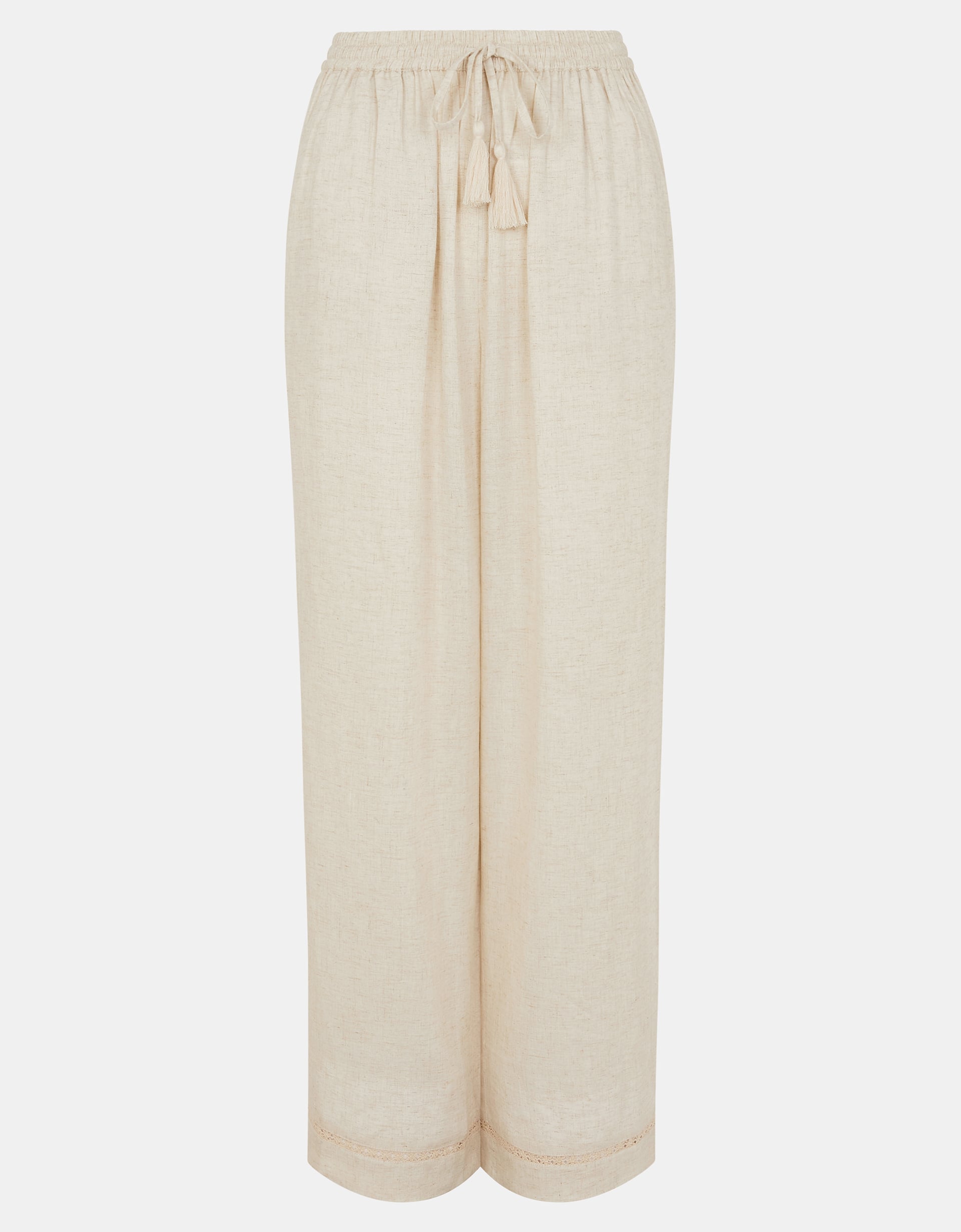 Accessorize Lace Trim Wide Leg Beach Trousers, Camel, Size: M
