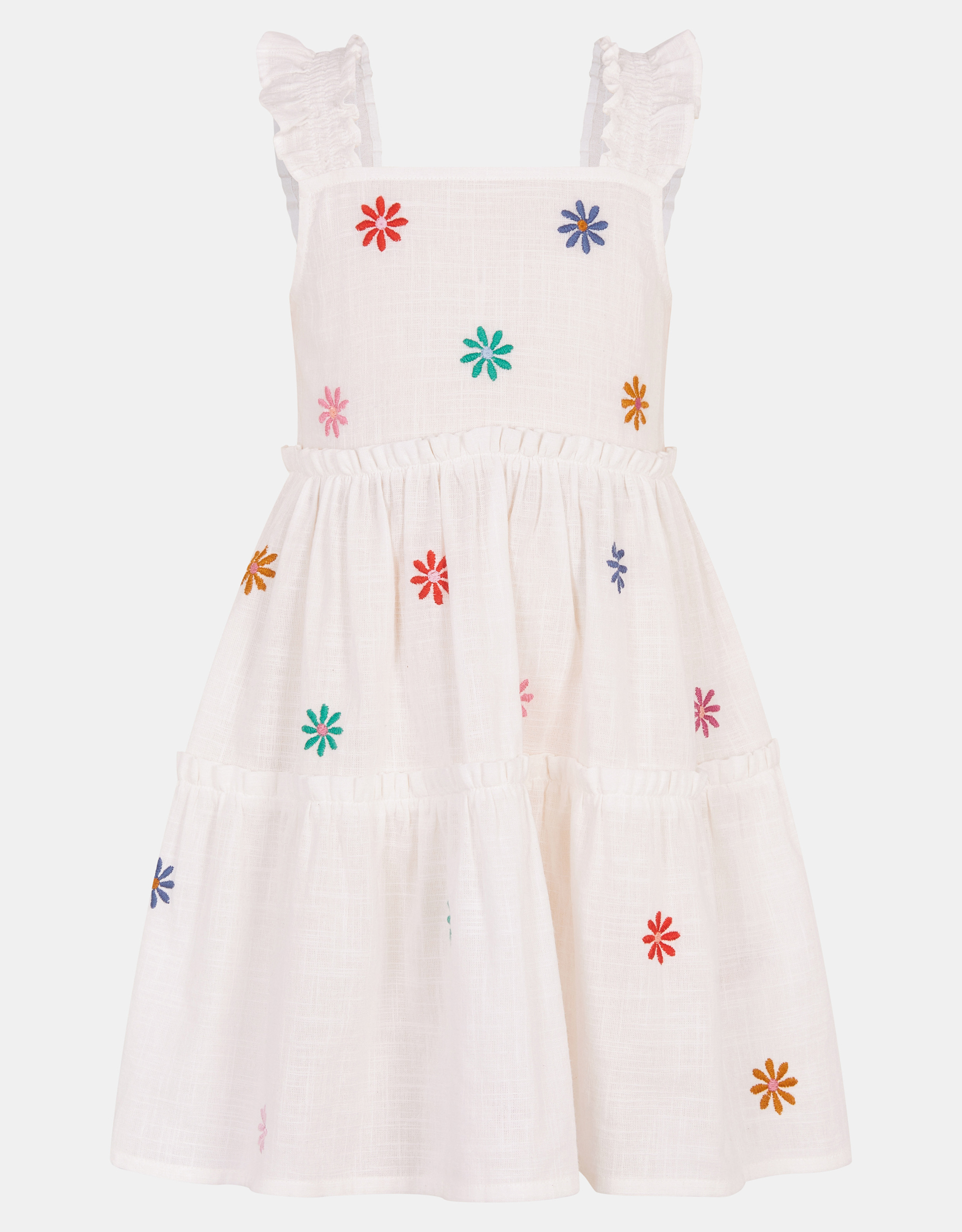 Accessorize Cotton Embroidered Girls Floral Dress, White, Size: 18-24 Months
