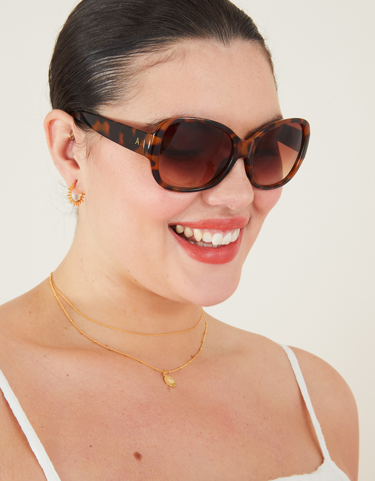 Accessorize Women's Gold Wide Arm Tortoiseshell Square Sunglasses, Size: One Size