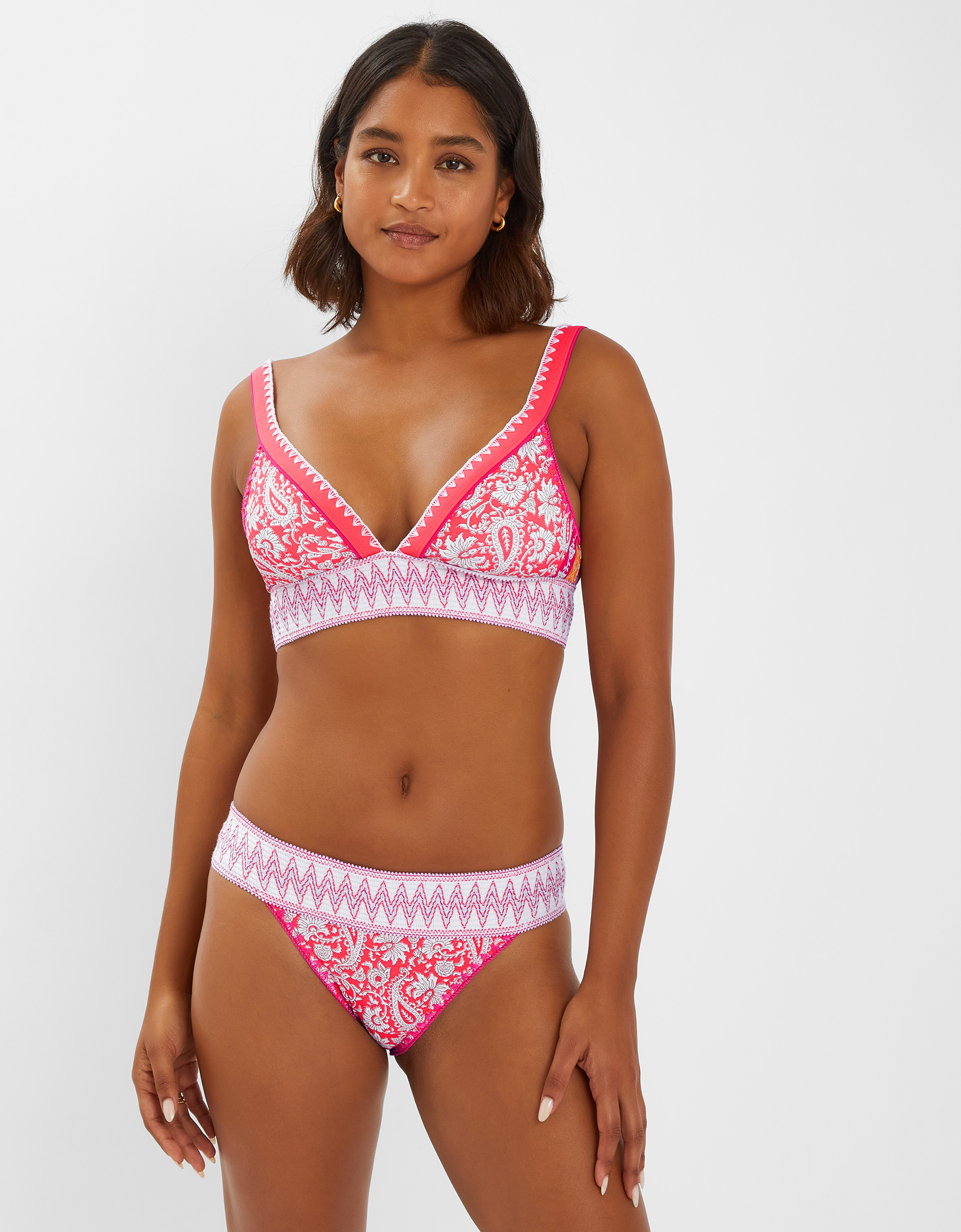 Paisley Shirred Band Bikini Bottoms Orange, Size: 6 - Accessorize