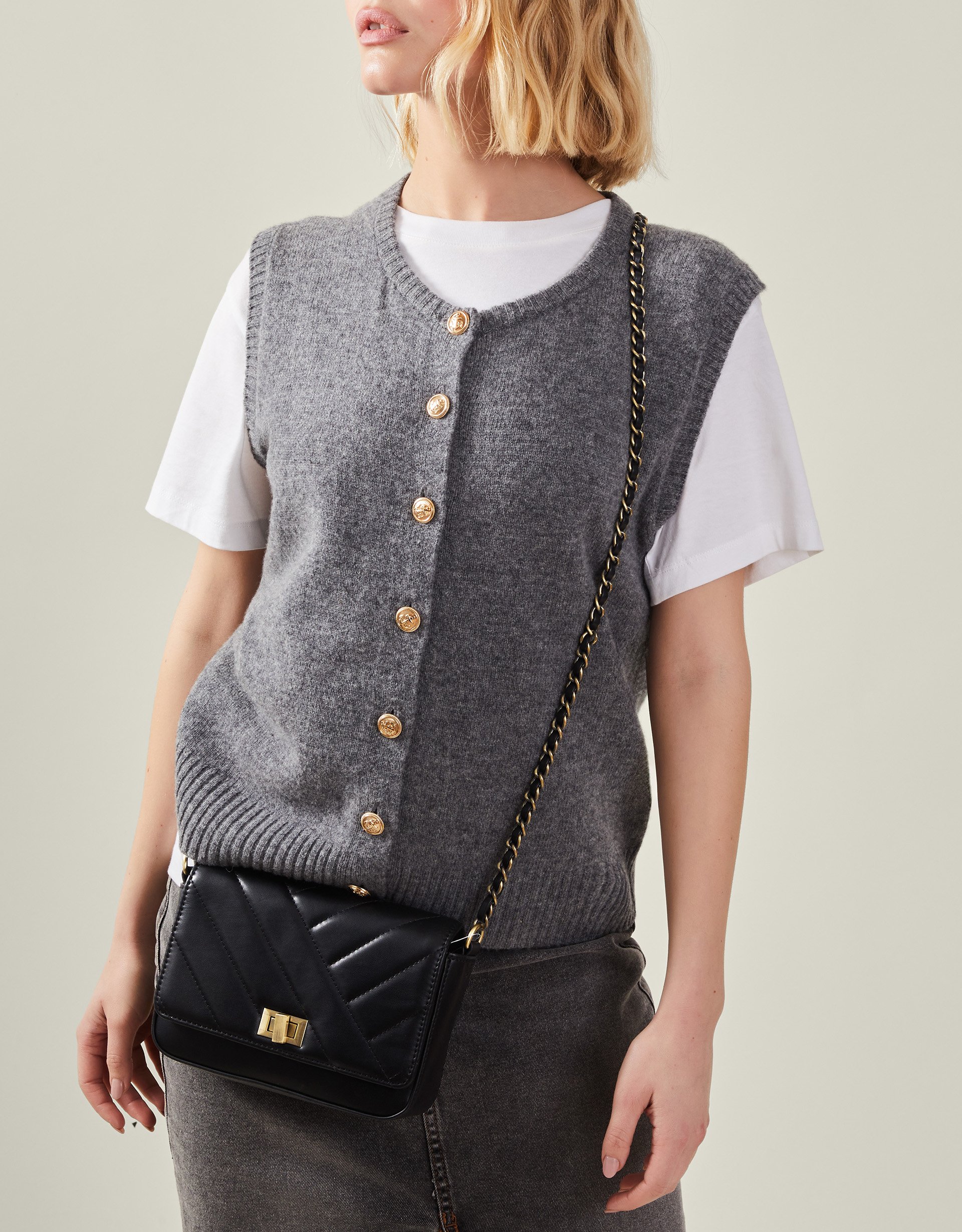 Chain Strap Faux Leather Cross-body Bag Black - Accessorize