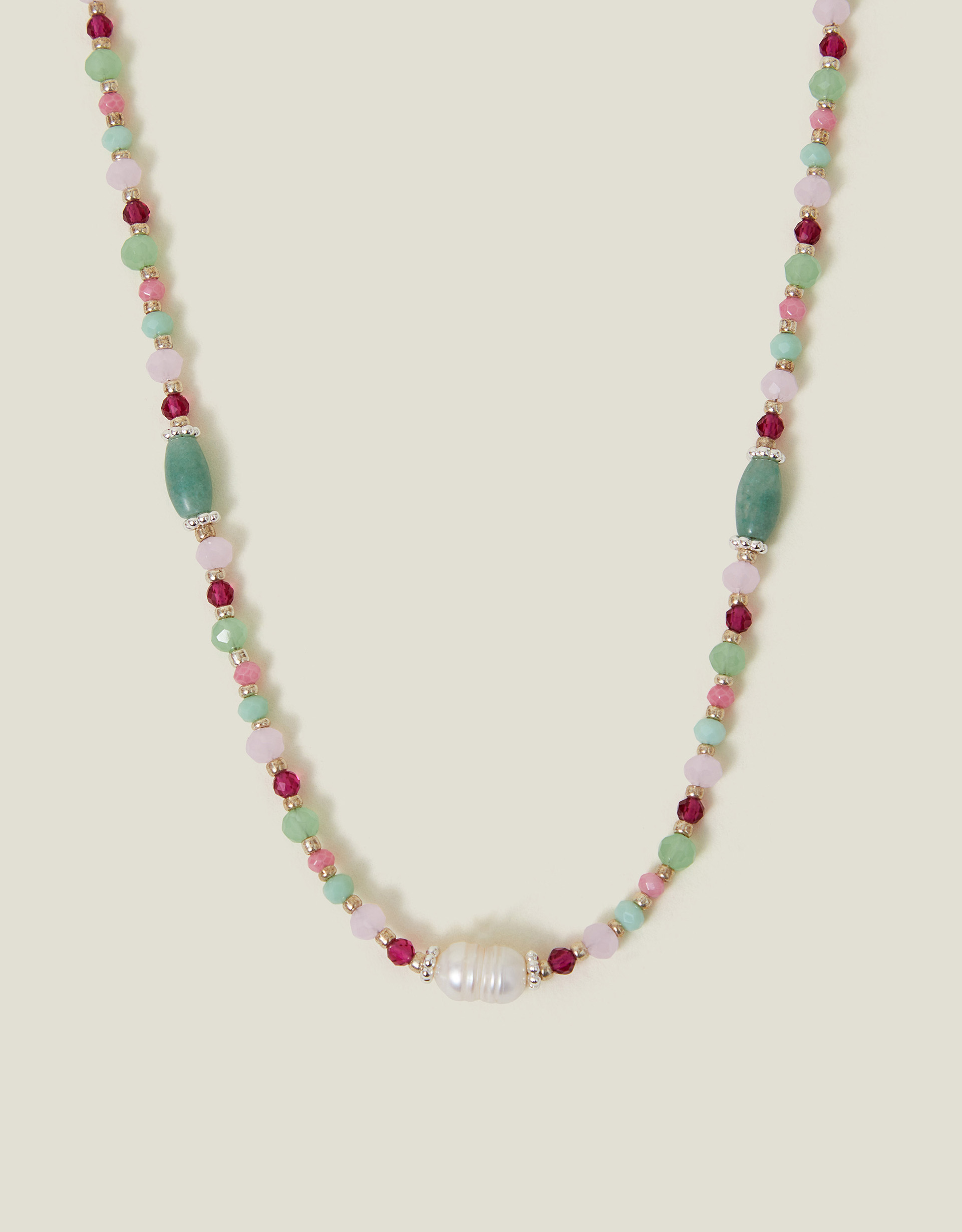 Red Sterling Silver-plated Semi-precious Bead Necklace - Accessorize
