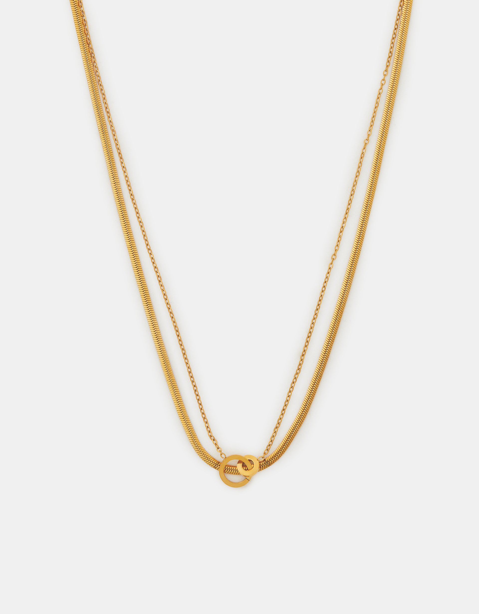 Accessorize Stainless Steel Ring Layered Necklace, Gold