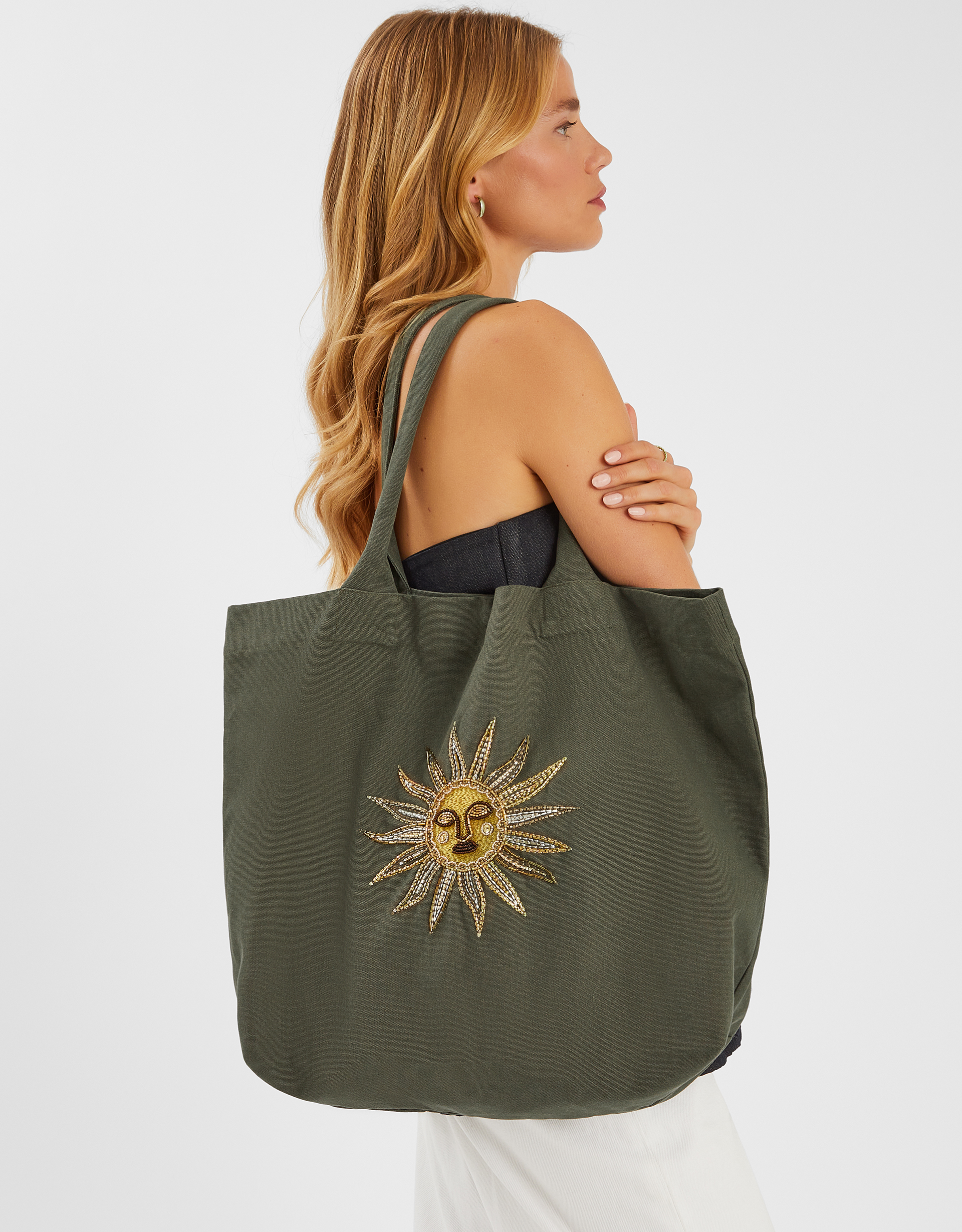 Khaki Sun Embellished Tote Bag - Accessorize