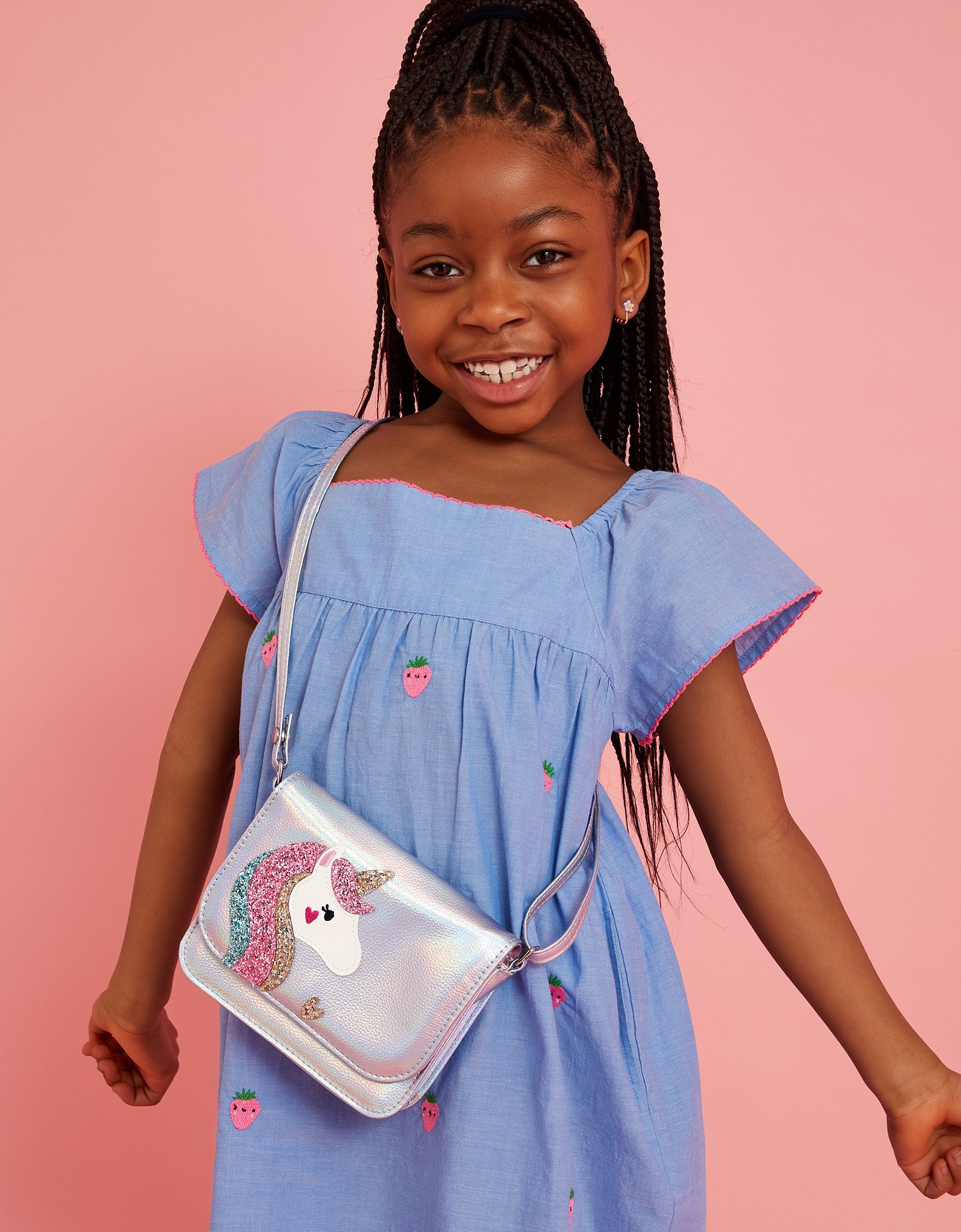 Silver & Pink Unicorn Cross-body Bag, Size: 16cm, Girl's - Accessorize Kids