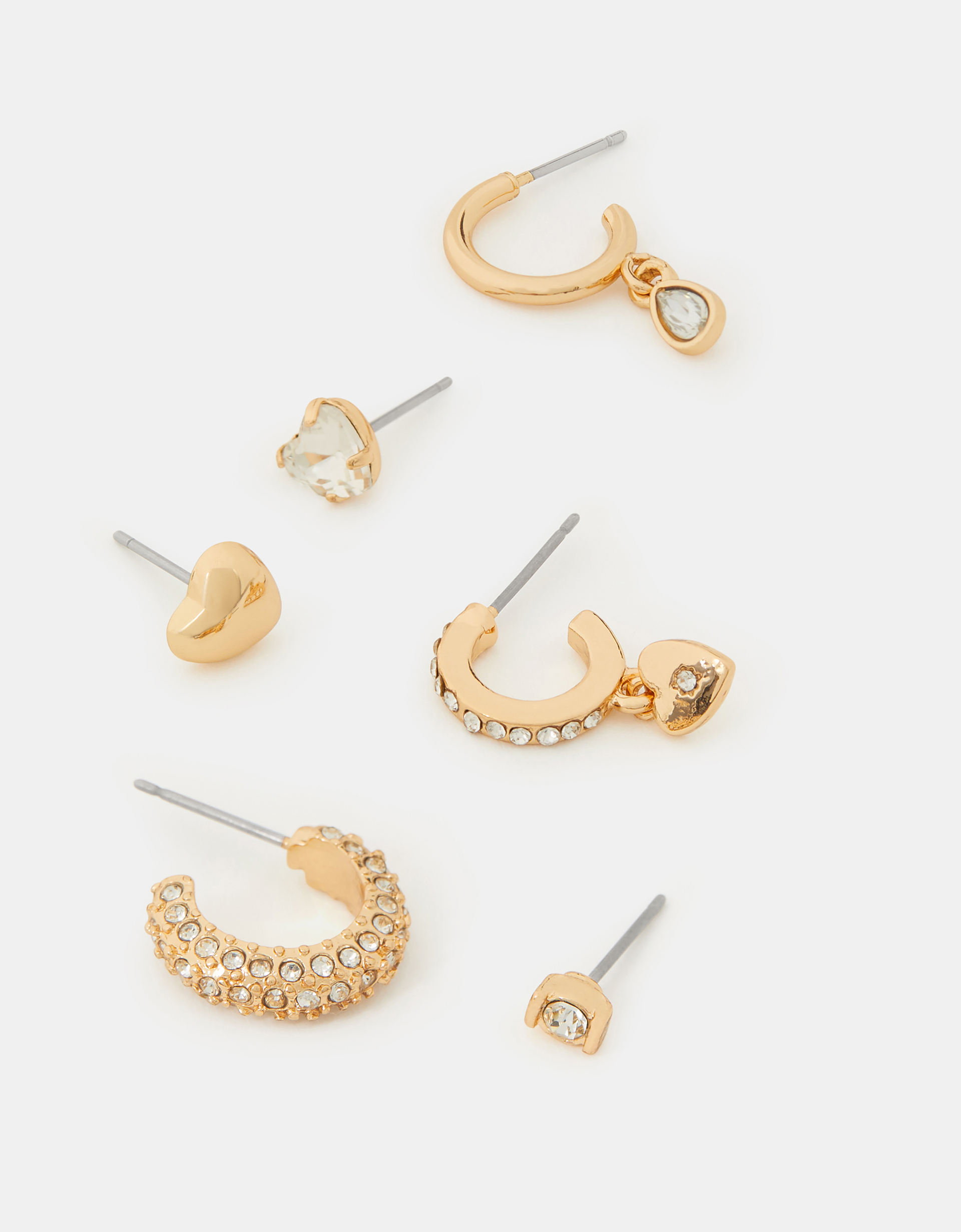 Accessorize 6-Pack Heart Pavé Stud & Hoop Earrings, Gold