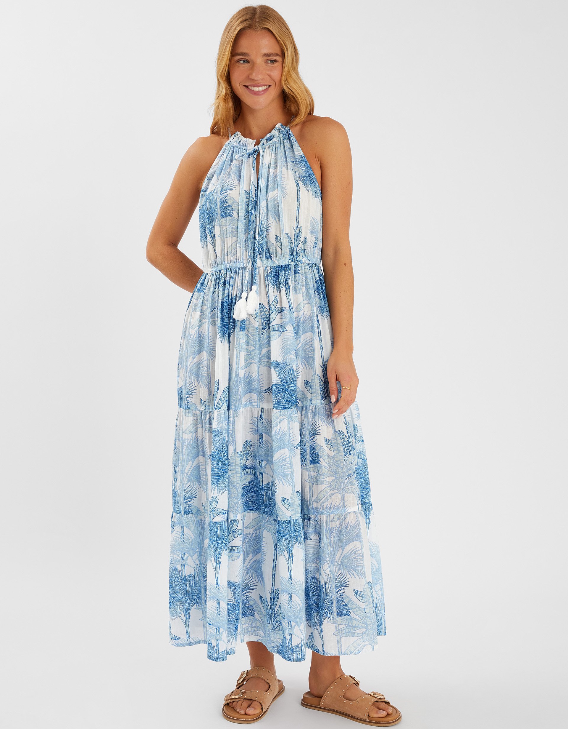 Palm Print Maxi Dress White, Size: xs - Accessorize
