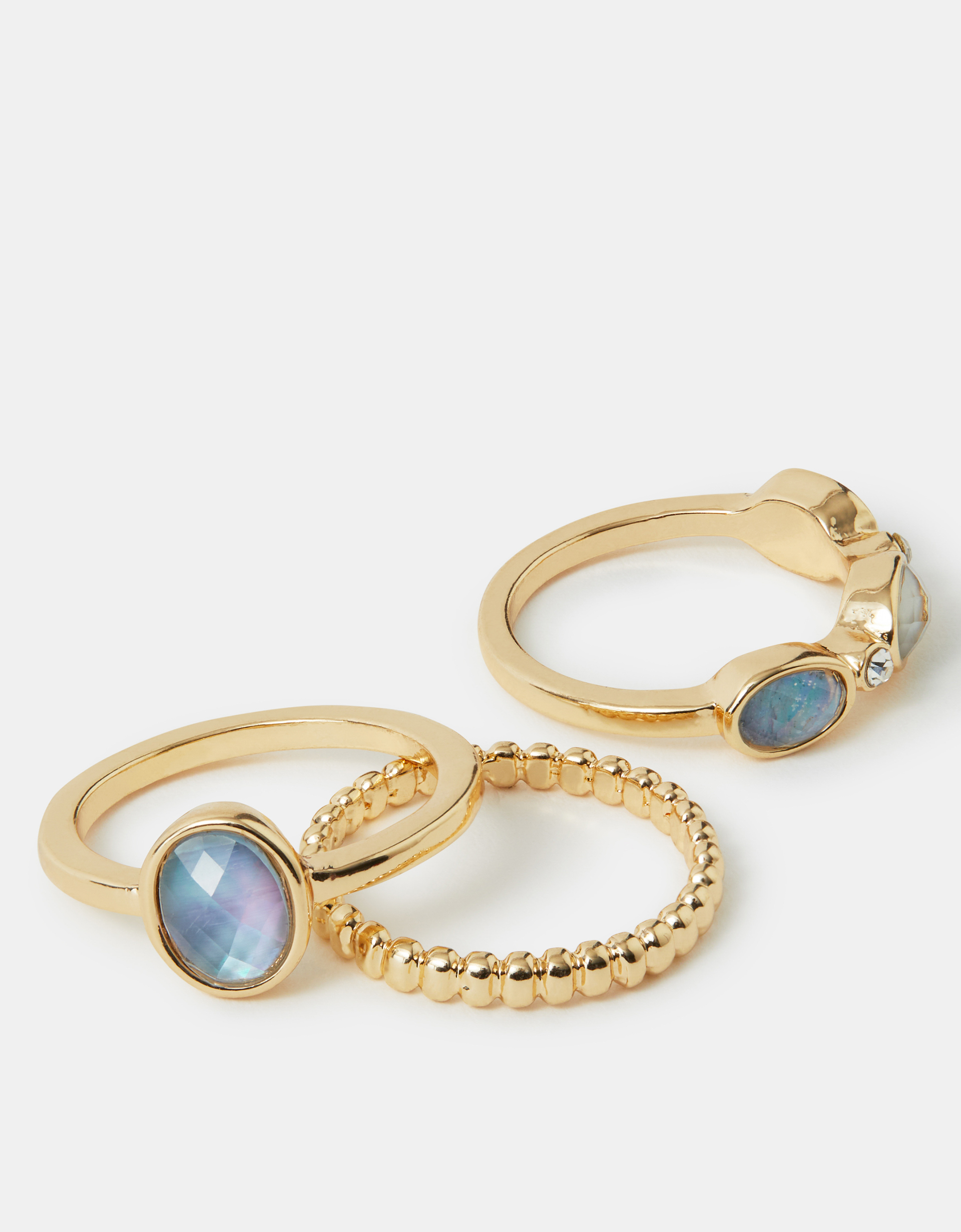 Accessorize 3-Pack Stone Rings, Gold, Size: M