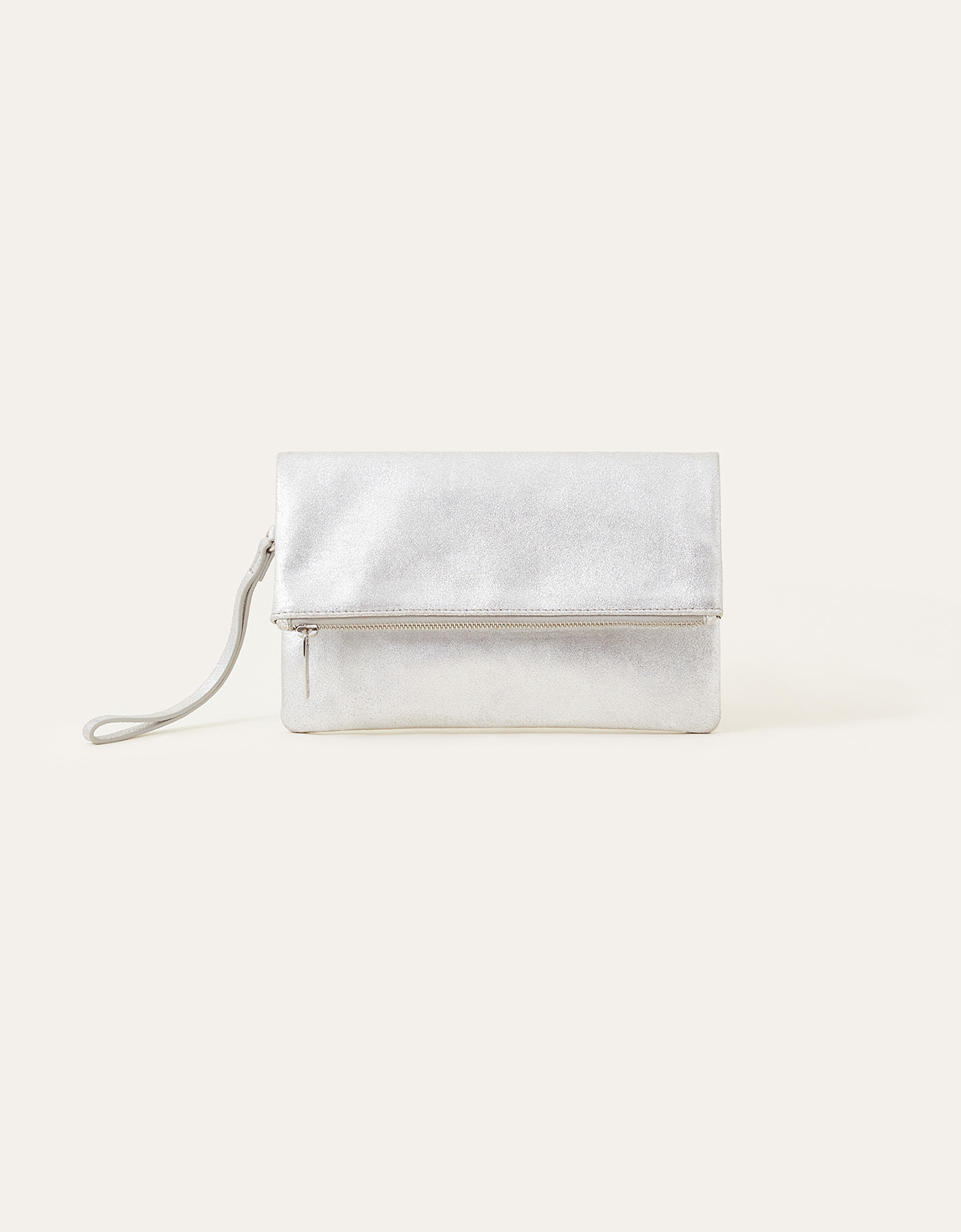 Accessorize Women's Silver Leather Metallic Clutch, Size: 17x28cm