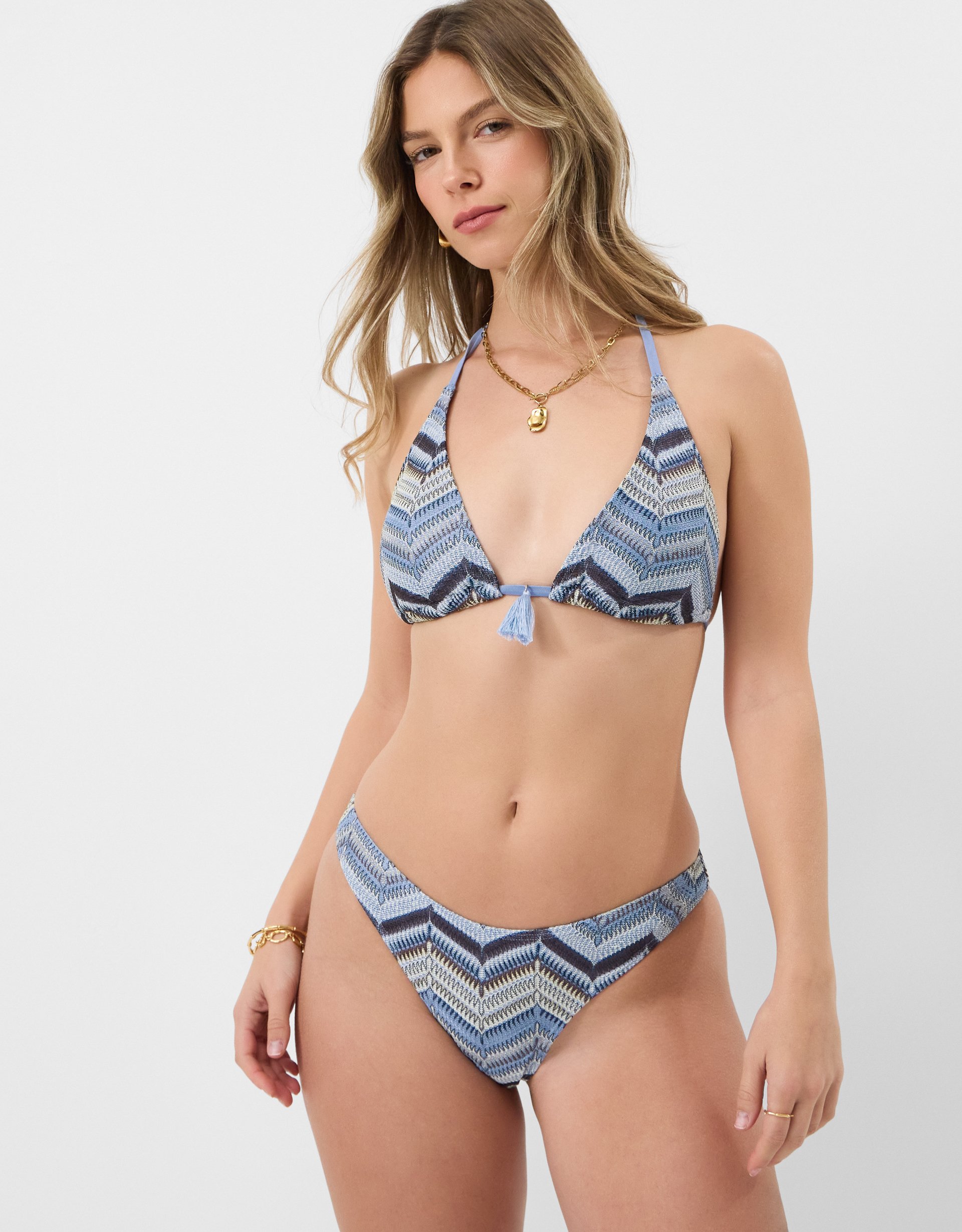Blue/grey Zig Zag Crochet Triangle Bikini Top Multi, Size: 8 - Accessorize