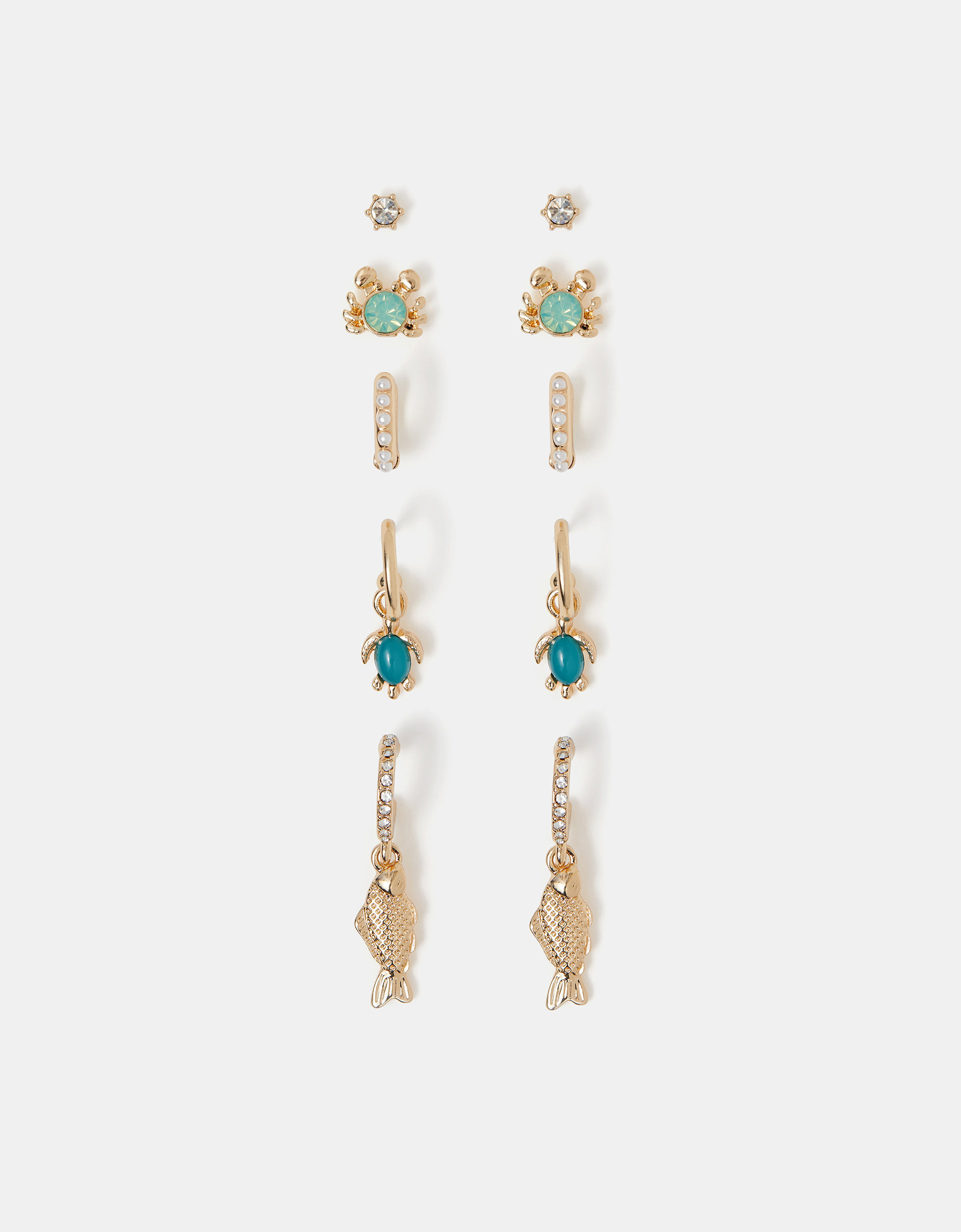 Gold 5-Pack Fish Stud & Hoop Earrings - Accessorize