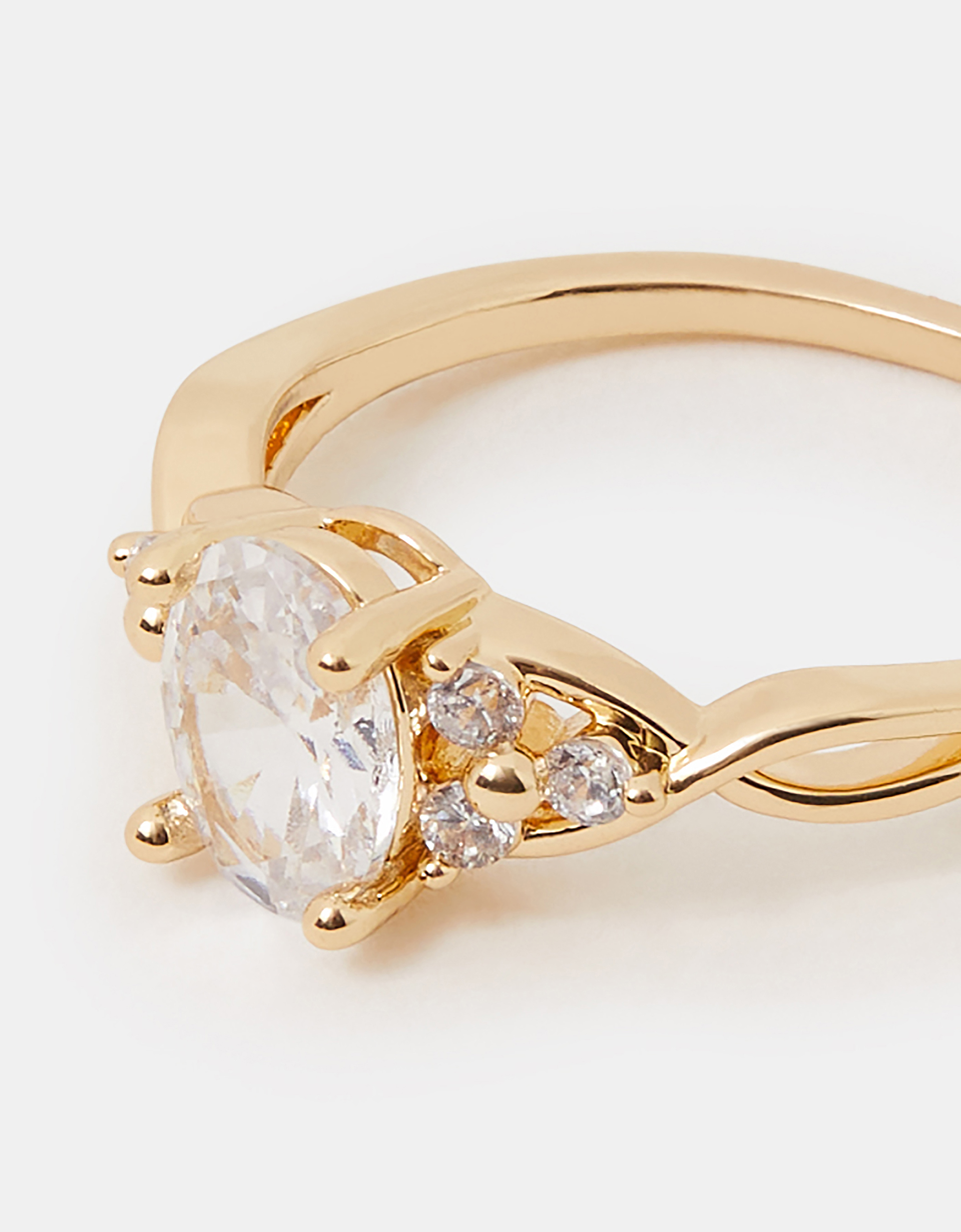 Accessorize Lace Cubic Zirconia Twist Engagement Ring, Gold, Size: M