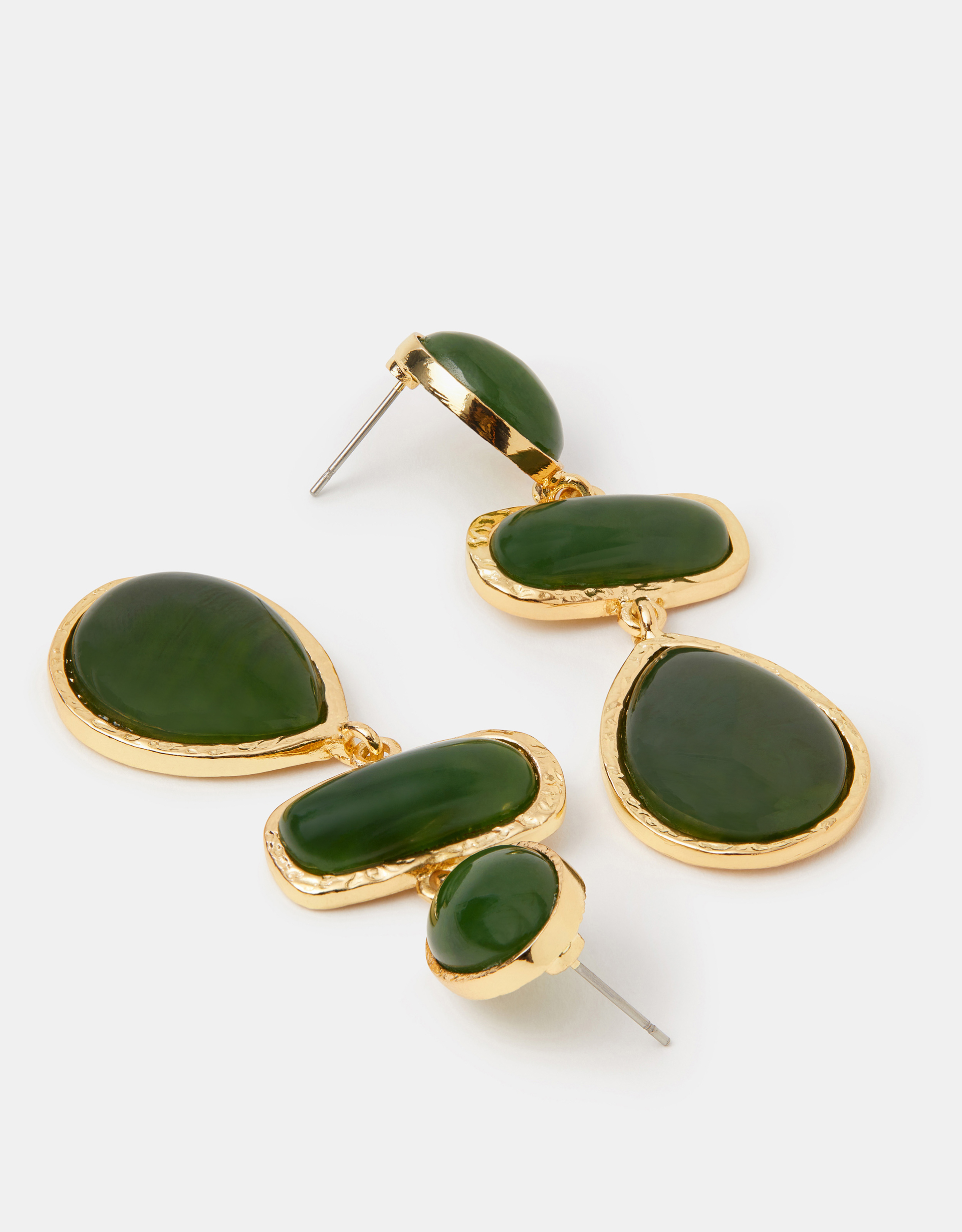 Accessorize Tile Triple Stone Drop Earrings, Khaki