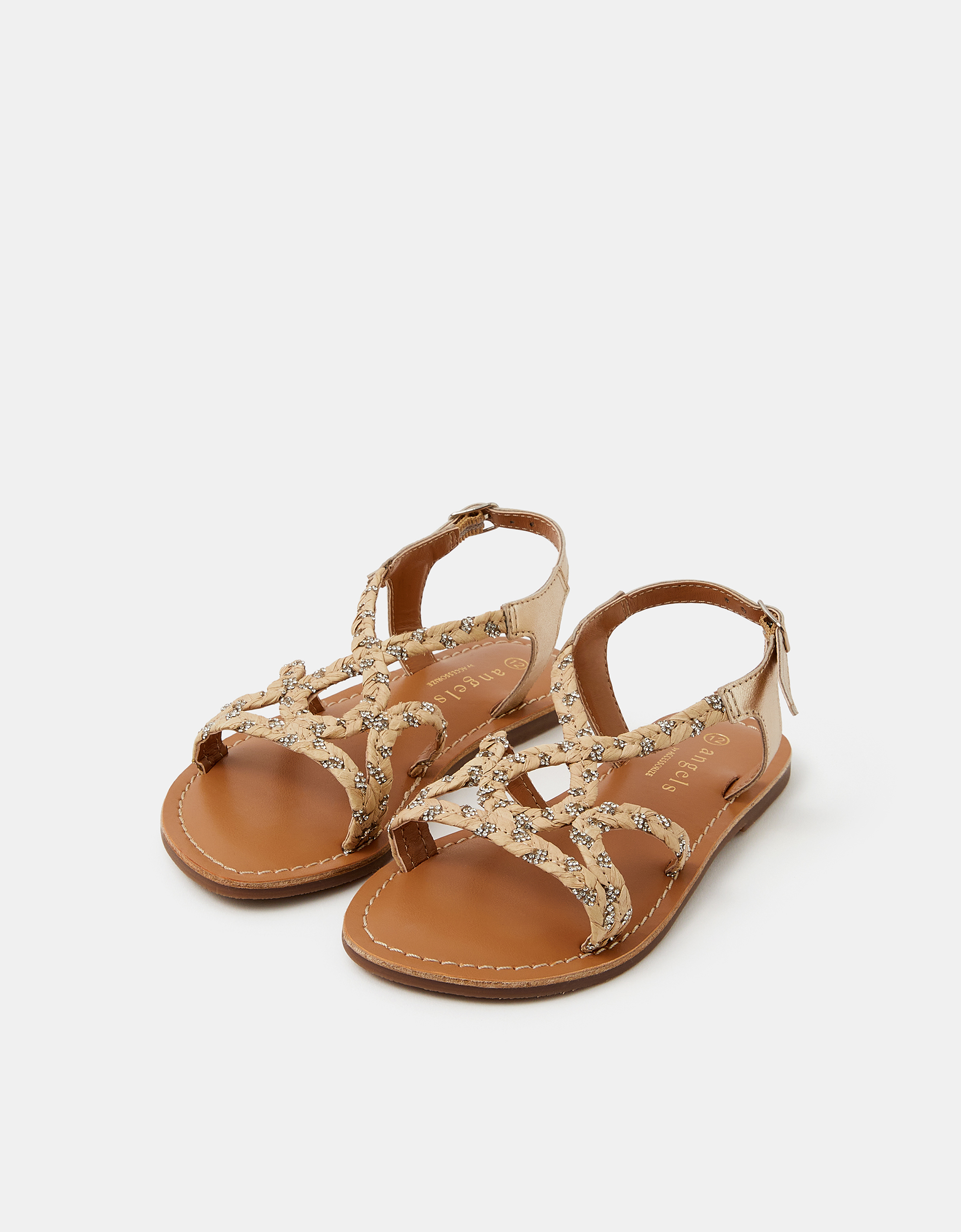 Accessorize Diamanté Braided Sandals Brown, Size 8 - Summer Holiday Sandals