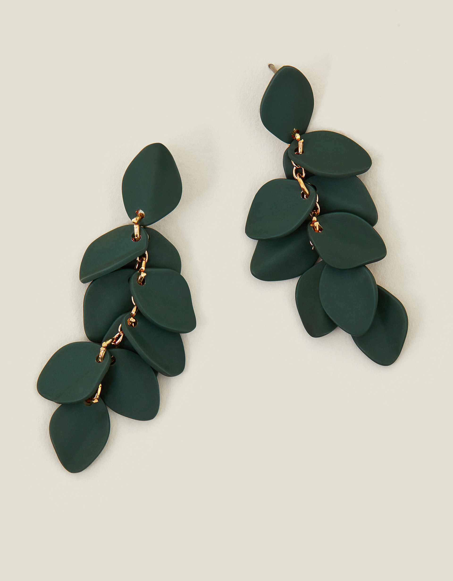 Green Enamel Willow Leaf Drop Earrings - Accessorize