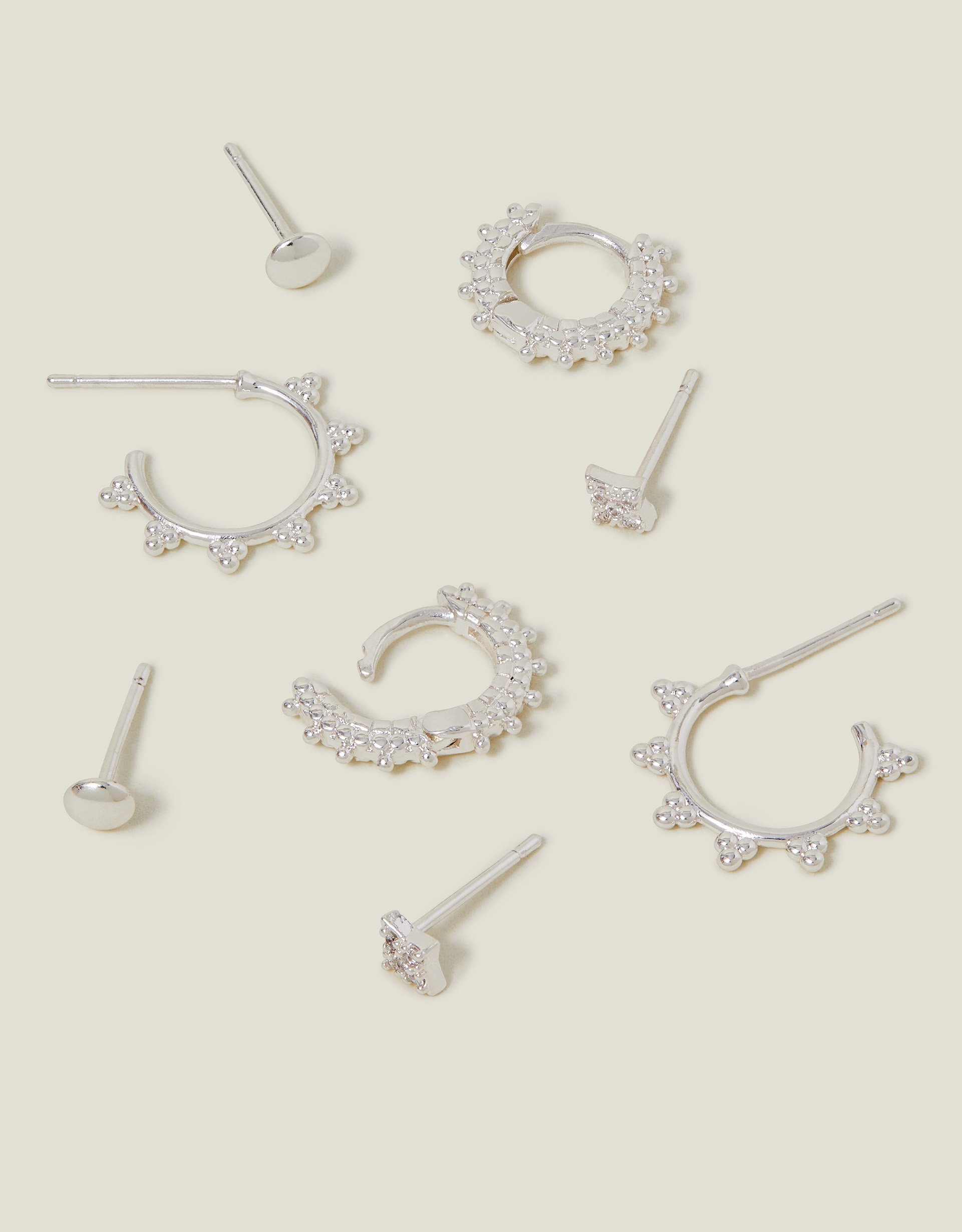 Multicolour 4-Pack Sterling Silver-plated Stud and Bobble Hoop Earrings - Accessorize