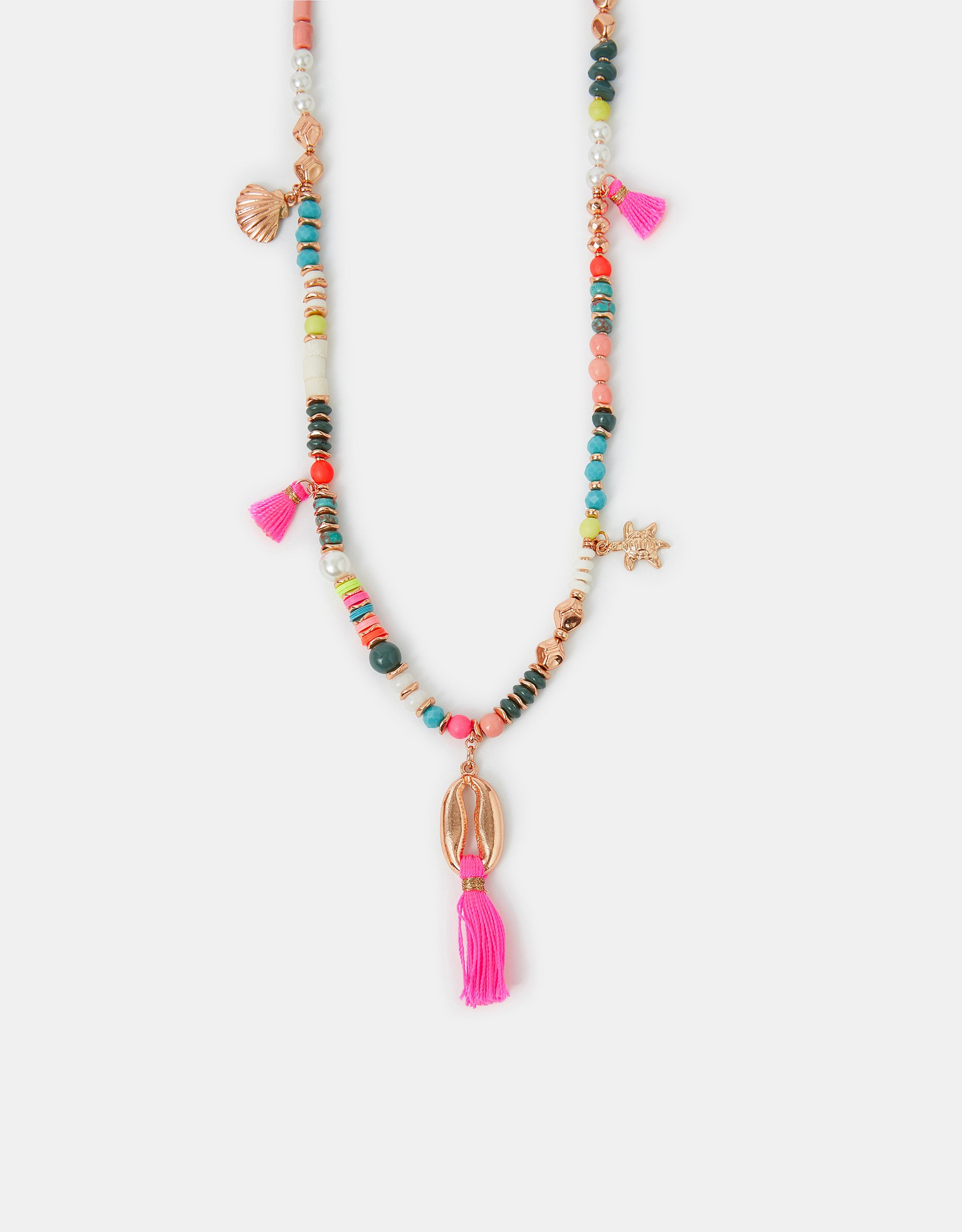 Beaded Tassel Rope Longline Necklace - Accessorize
