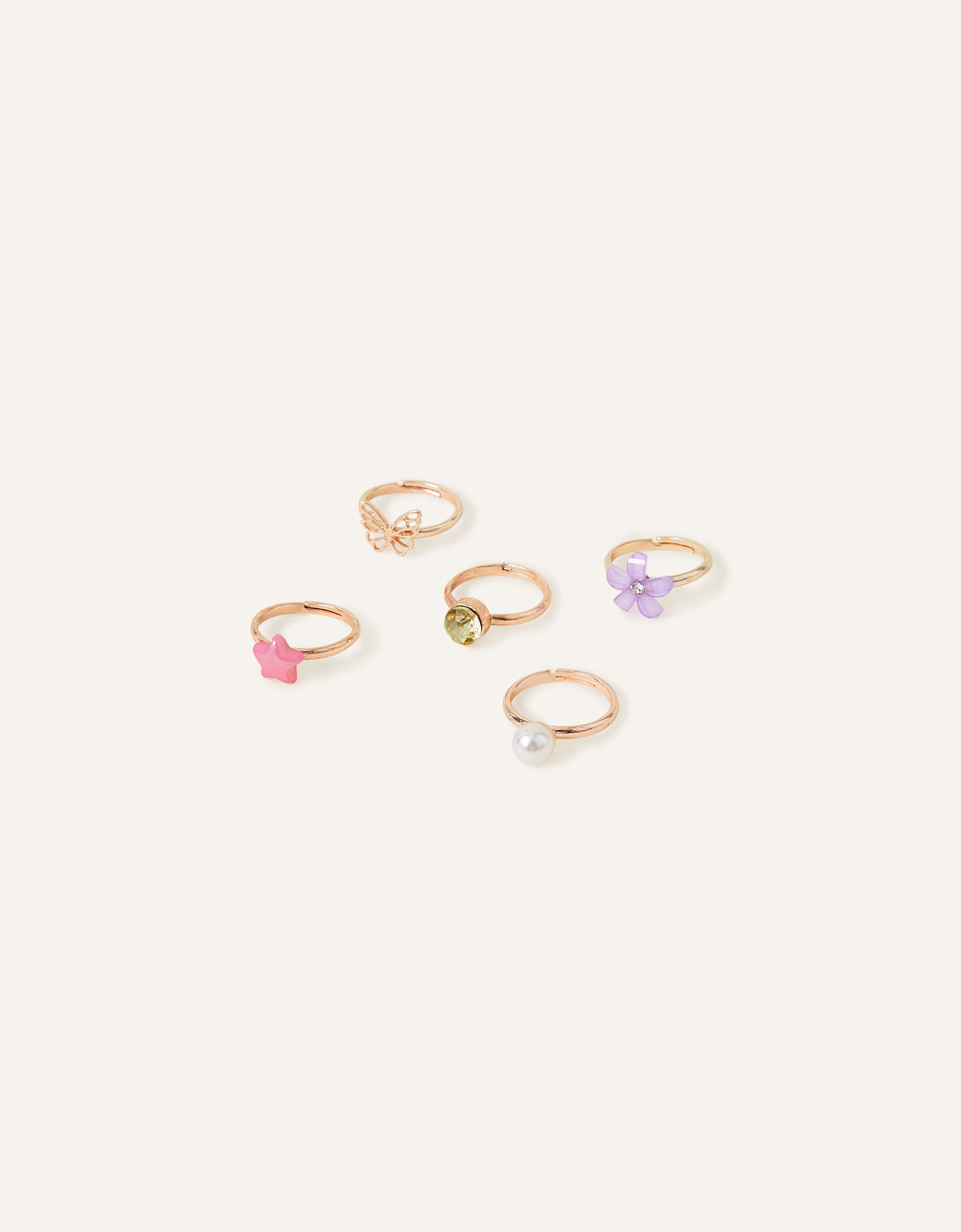 Pink Girls Pretty Rings 5 Pack, Size: L 2 cm, Girl's - Accessorize