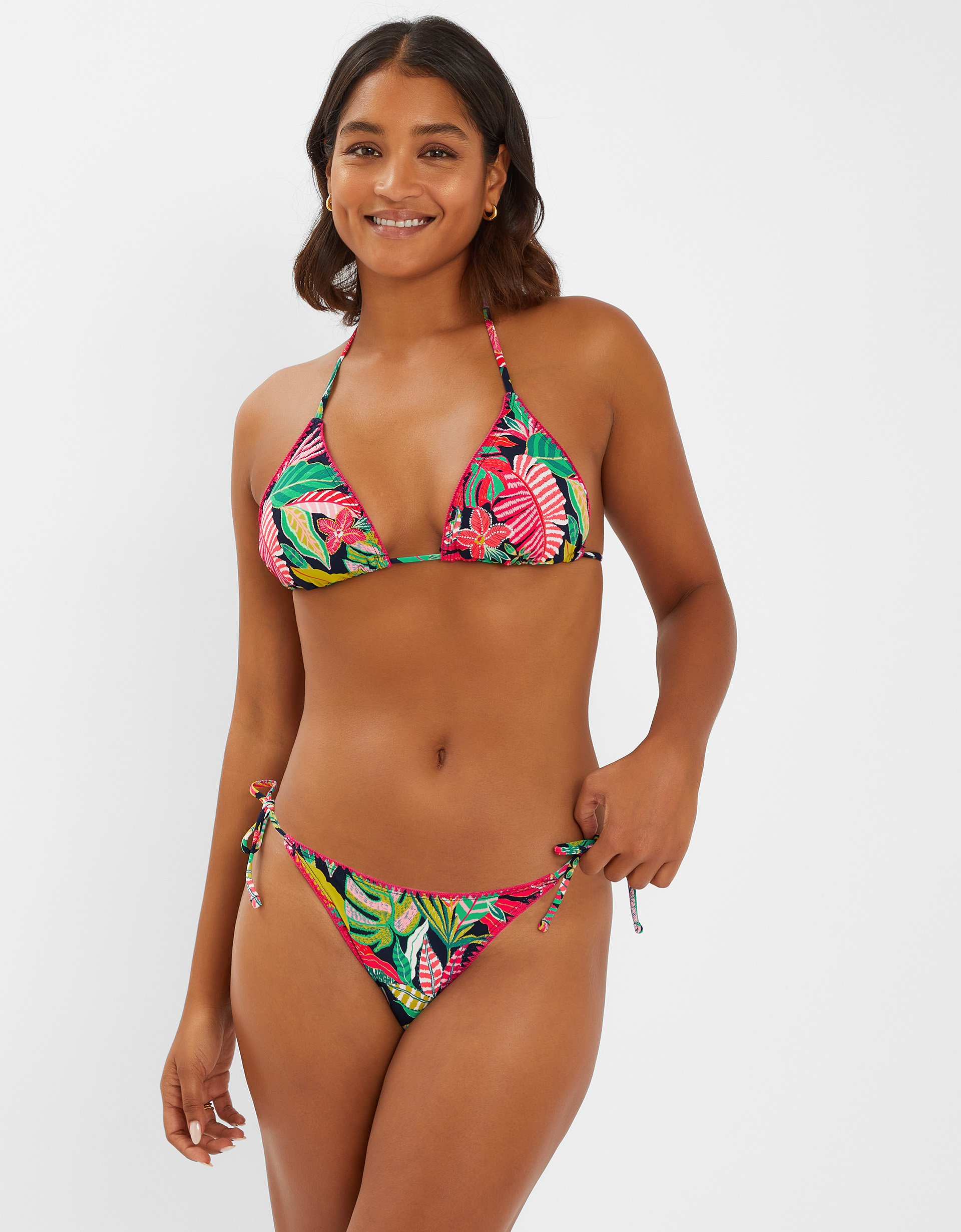 Tropical Print Triangle Bikini Top Black, Size: 20 - Accessorize