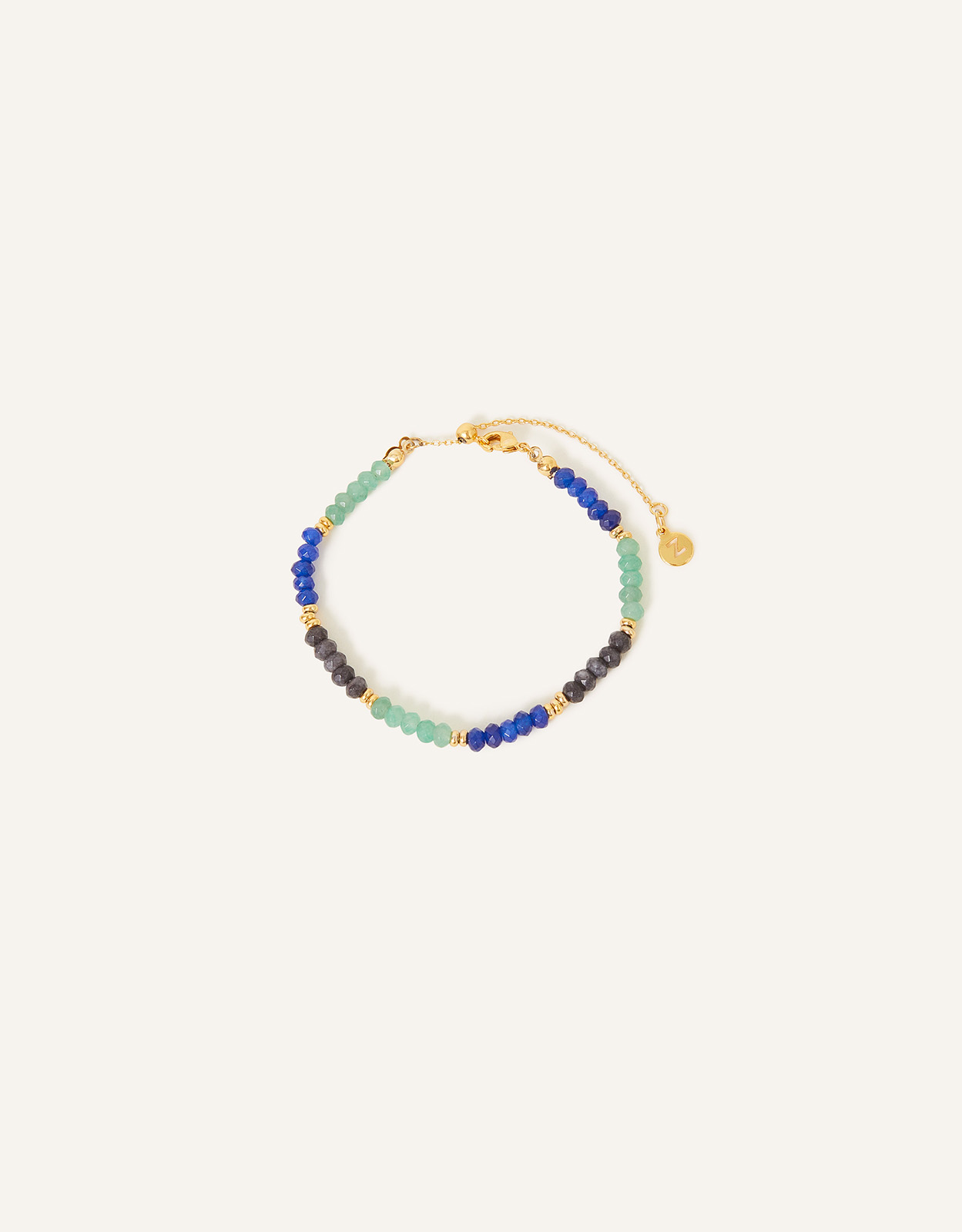 Accessorize Women's Gold-Plated, Blue and Green Brass 14ct Gold-Plated Stone Bead Slider Bracelet, Size: 22cm