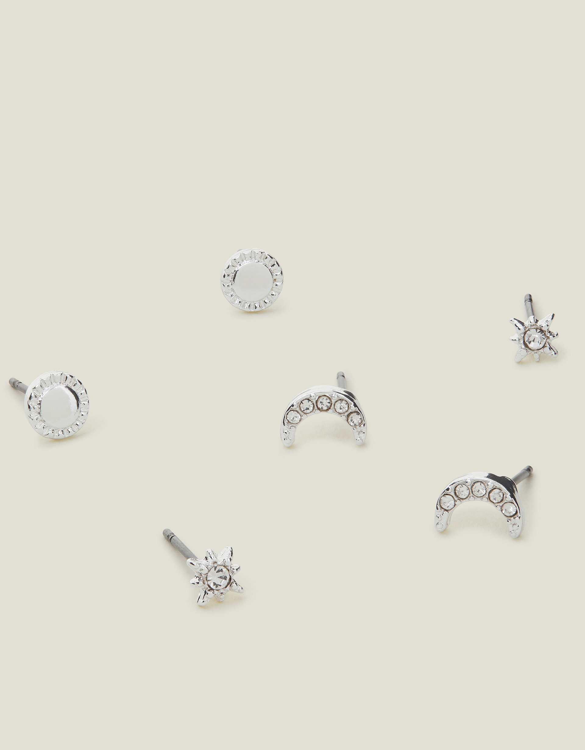 Red 3-Pack Pave Moon Stud Earrings, Women's - Accessorize