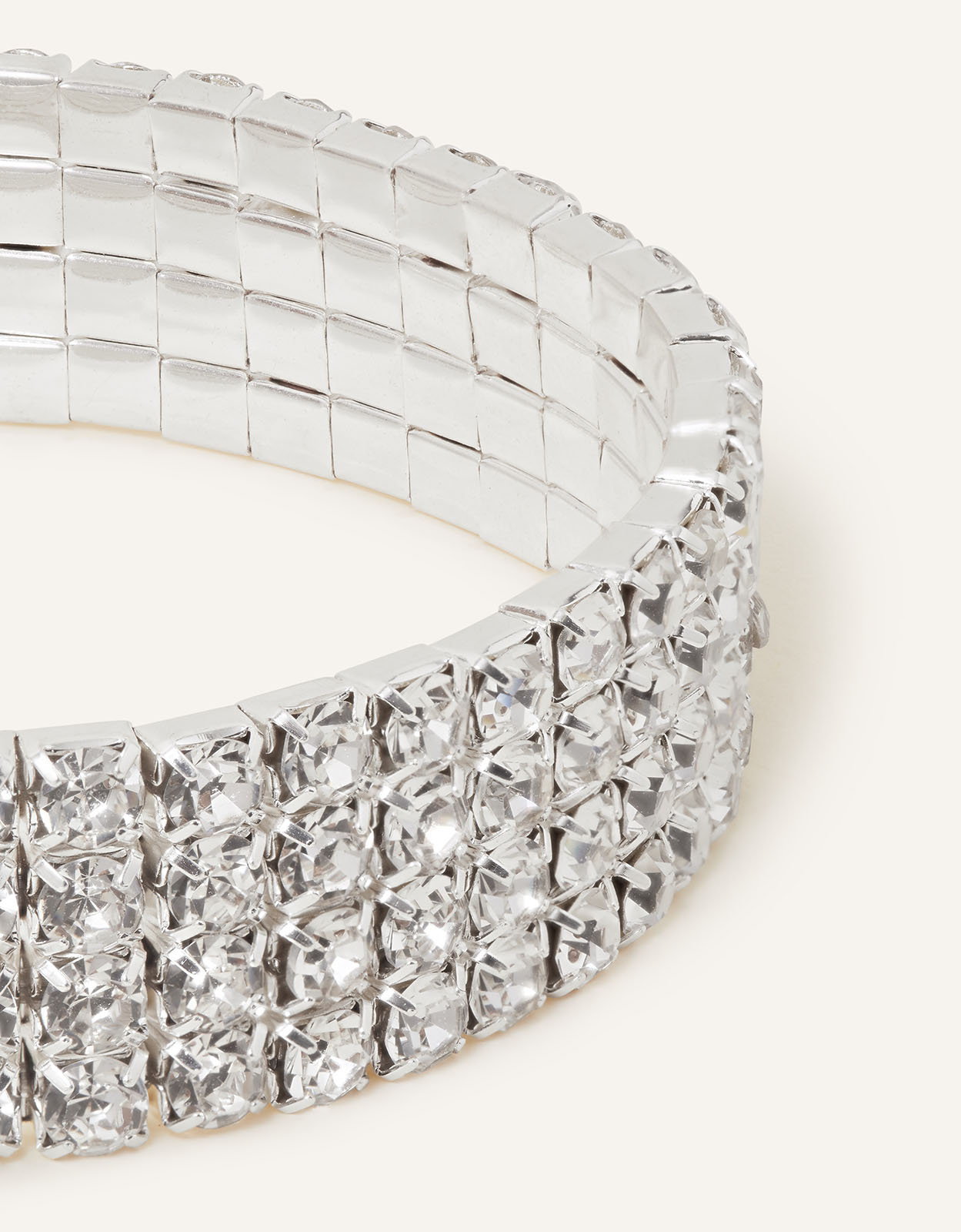 Accessorize Women's Silver Sparkle Wide Crystal Cupchain Stretch Bracelet, Size: 18cm
