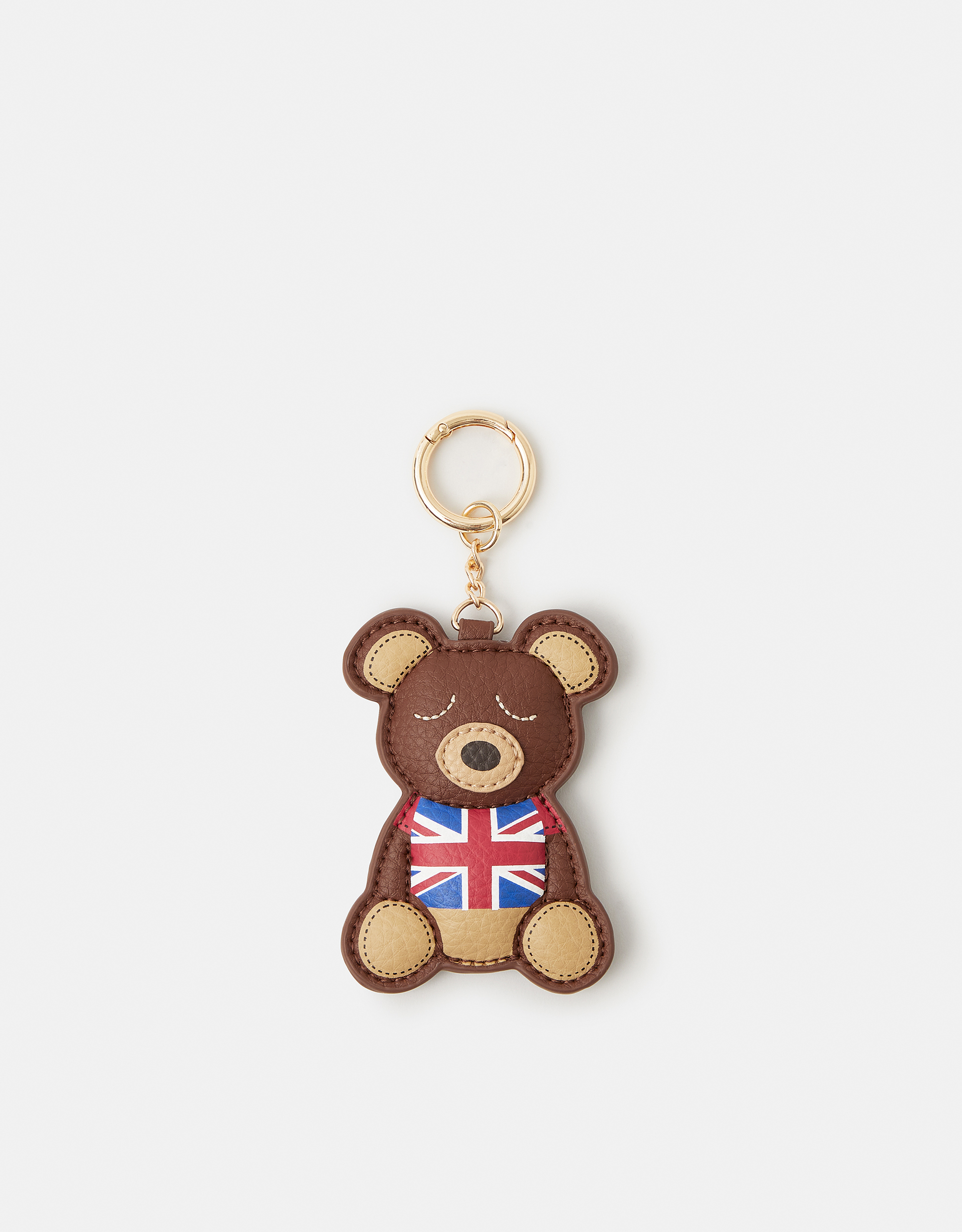 Accessorize Faux Leather Union Jack Teddy Bag Charm, Gold