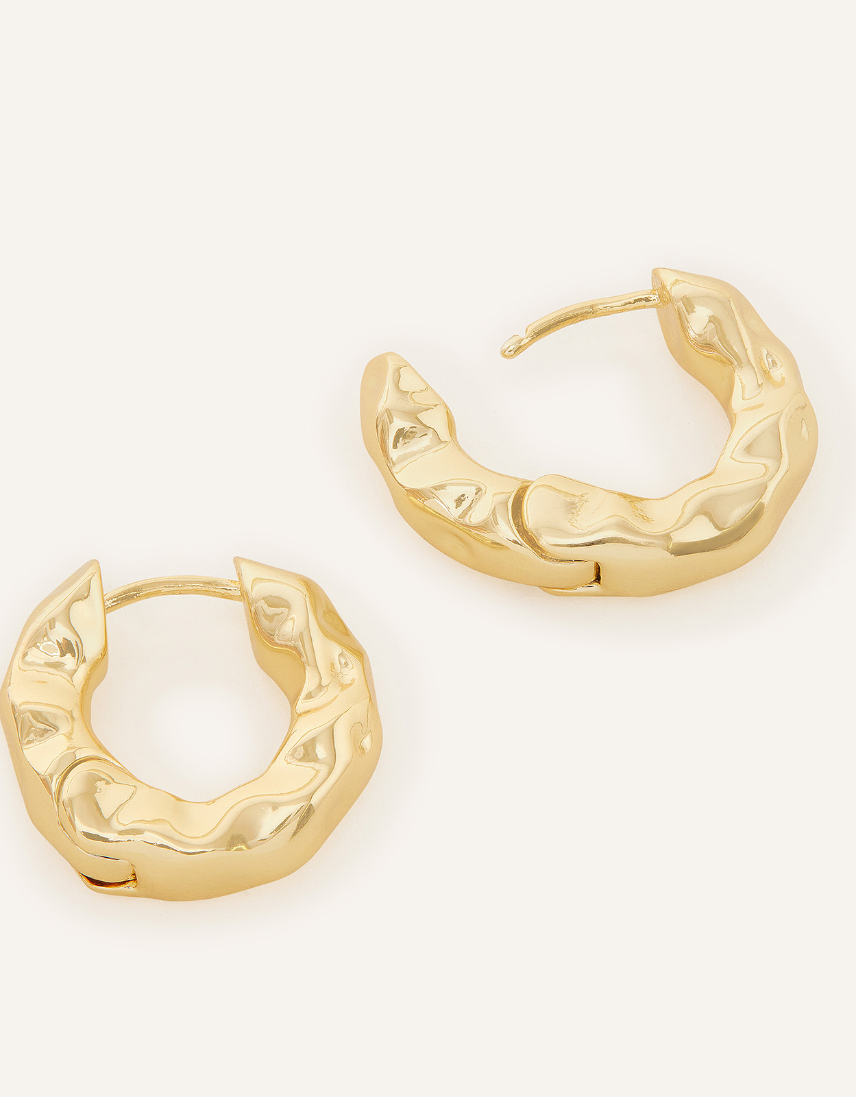 Accessorize Women's Gold-Plated Brass 14ct Chubby Molten Hoop Earrings, Size: 2cm