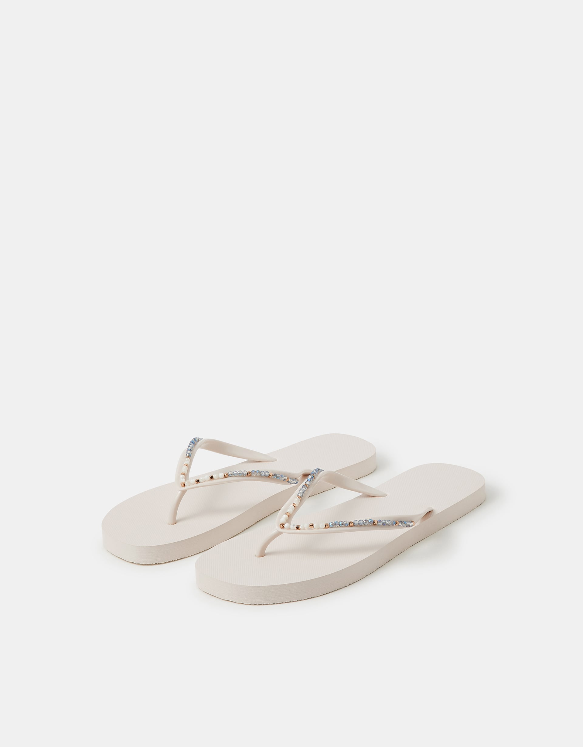 Accessorize Bead Embellished Flip Flops, White, Size: S