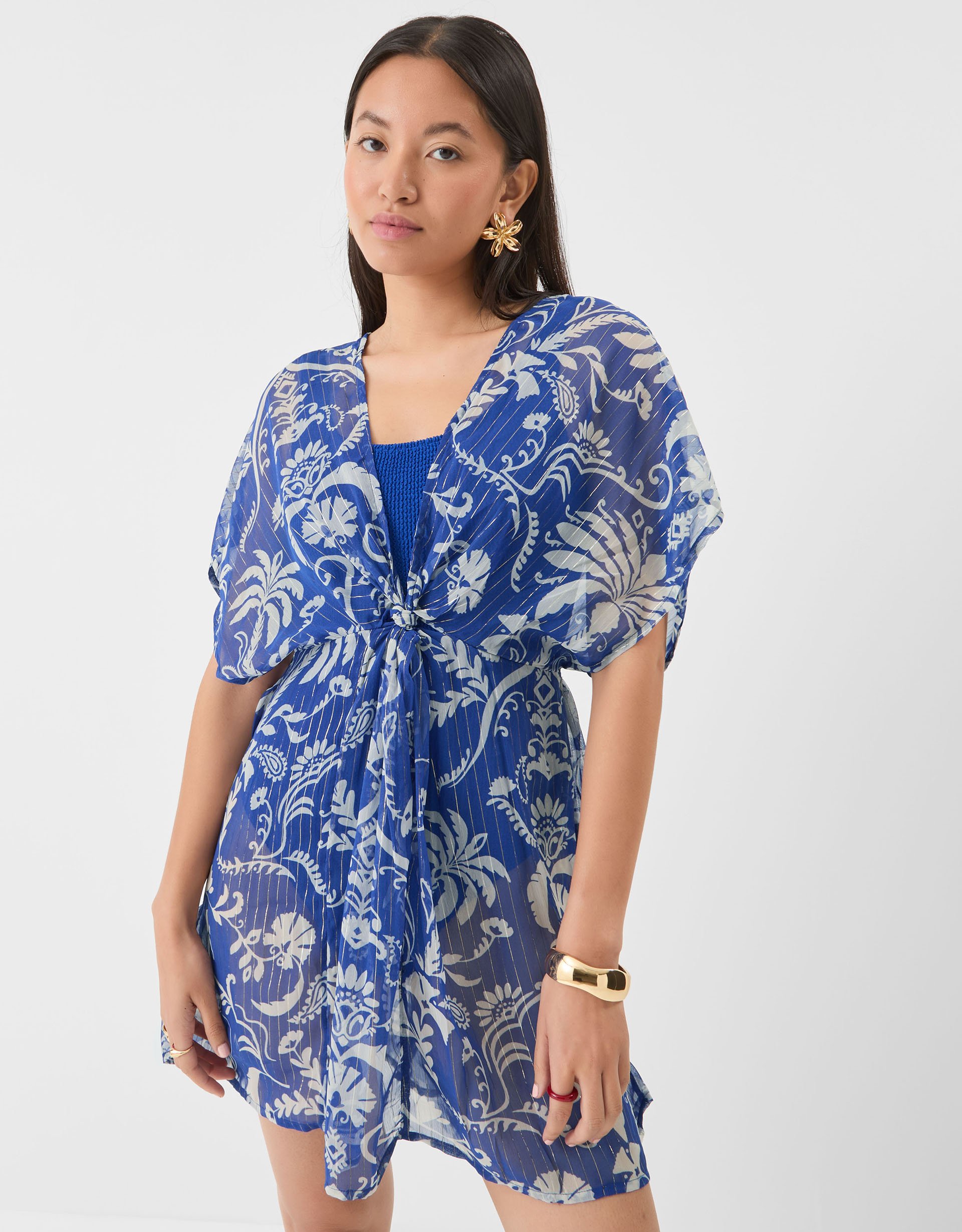 Blue Palm Print Mini Kaftan, Size: M, Women's - Accessorize