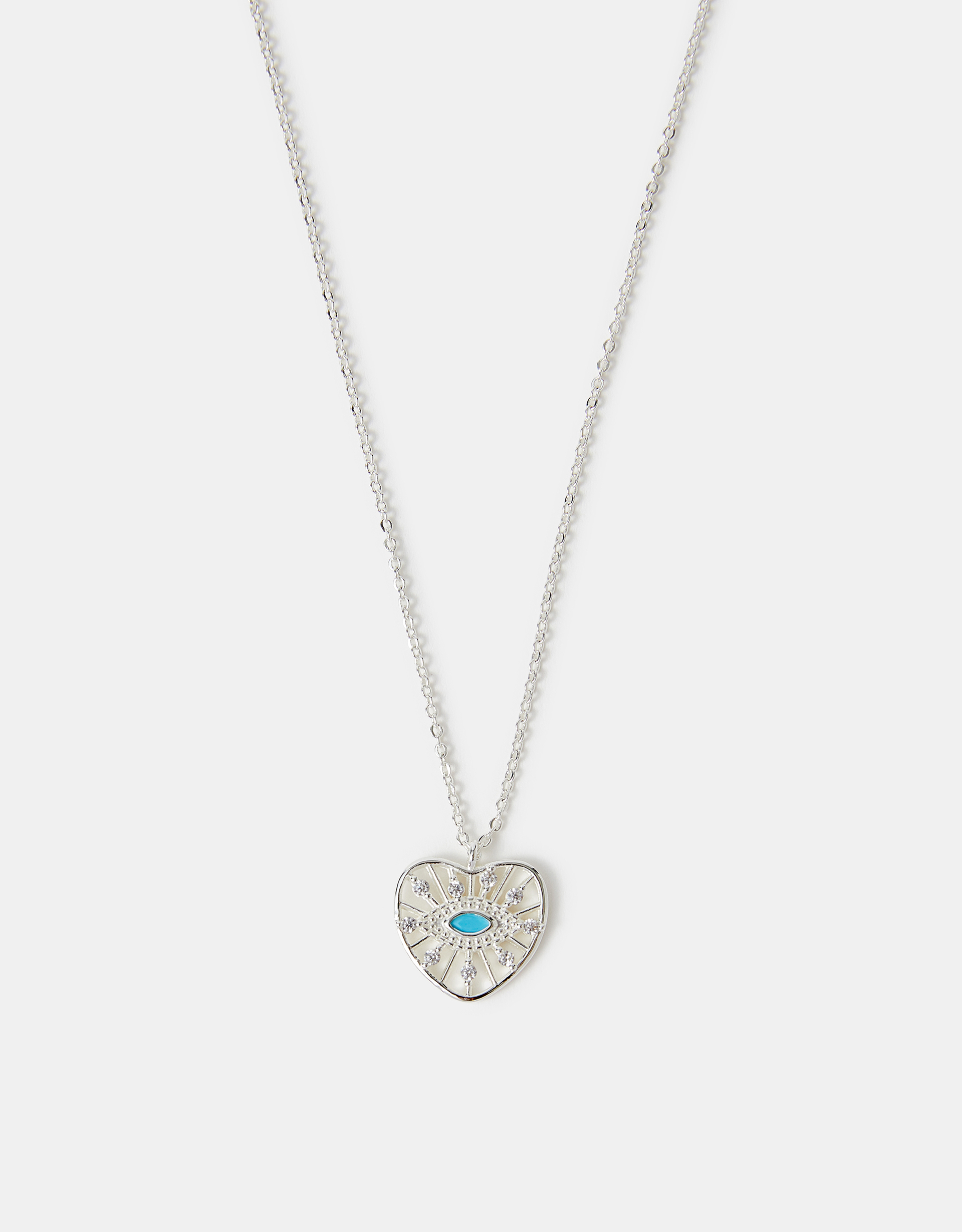 Sterling Silver-plated Evil Eye Heart Pendant Necklace - Accessorize