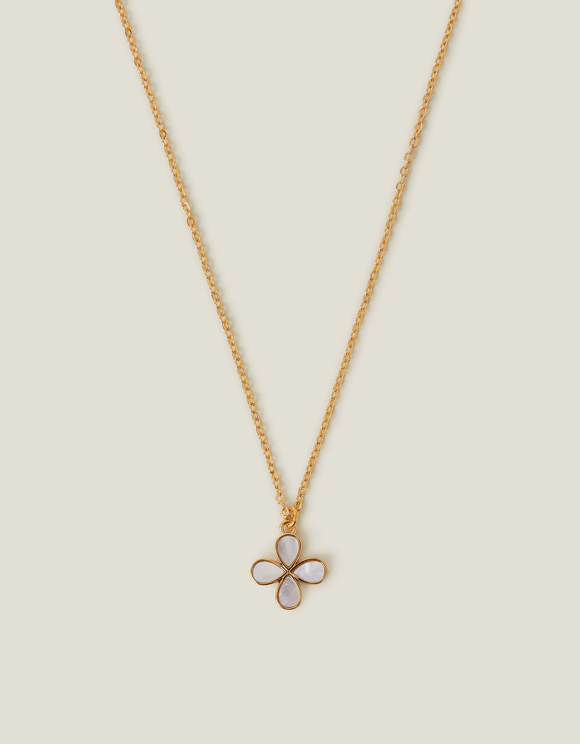 14ct Gold-plated Mother of Pearl Clover Pendant Necklace - Accessorize