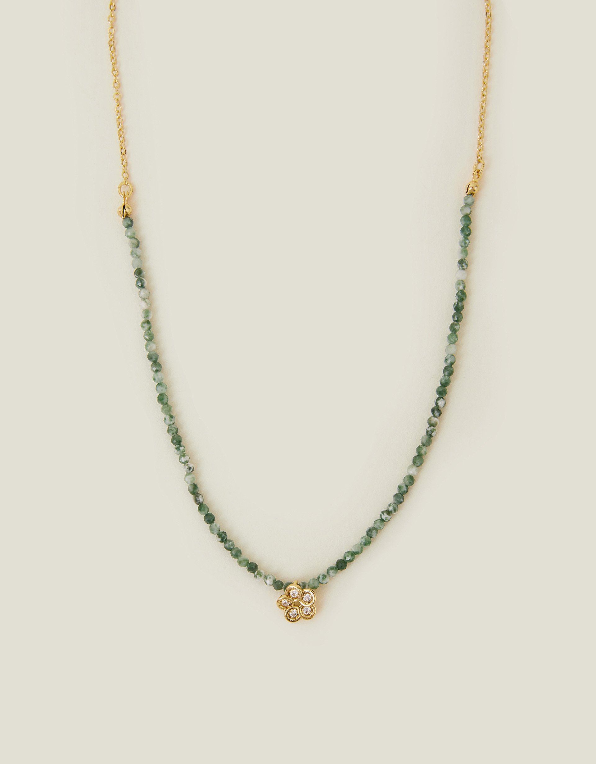 14ct Gold-plated Flower Pendant Jade Bead Necklace - Accessorize