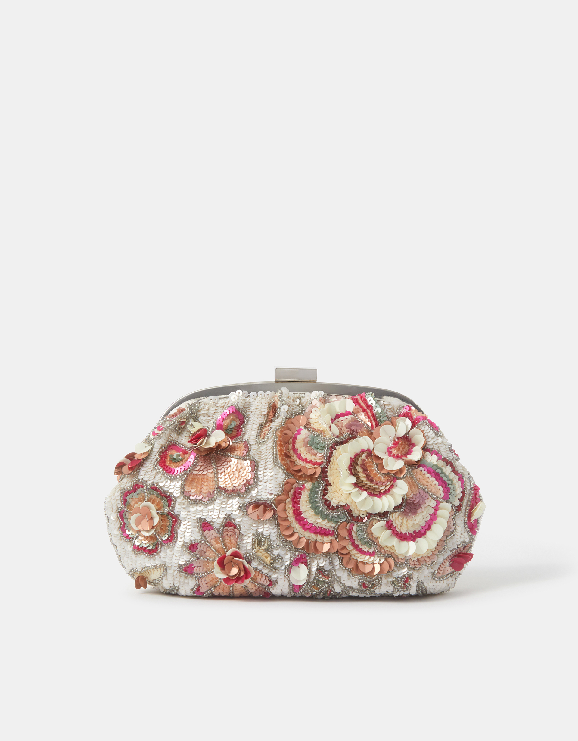 Accessorize Sequin Floral Clutch Bag, Coral