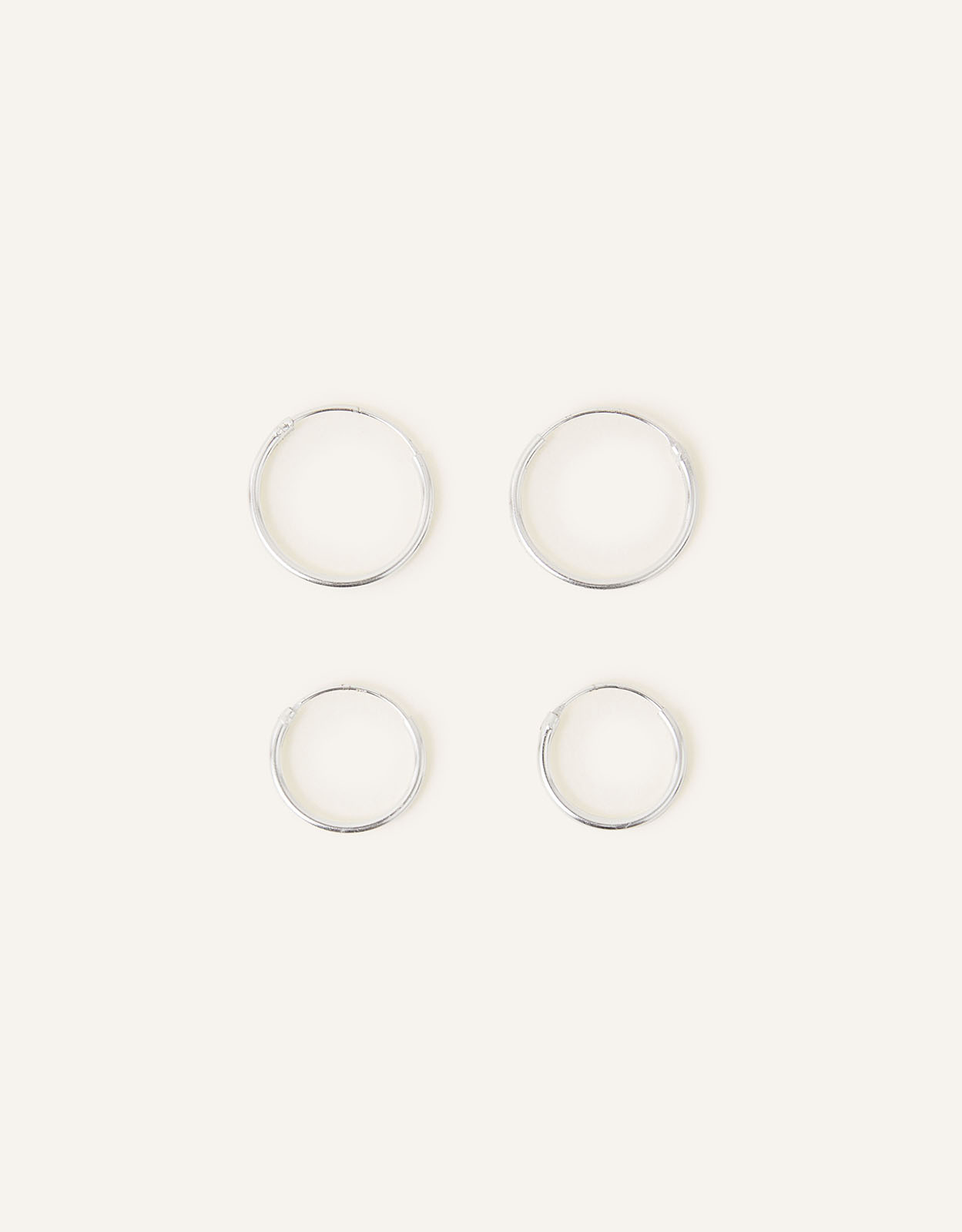 Accessorize Women's Sterling Silver Plain Mini Hoops Set of Two, Size: One Size
