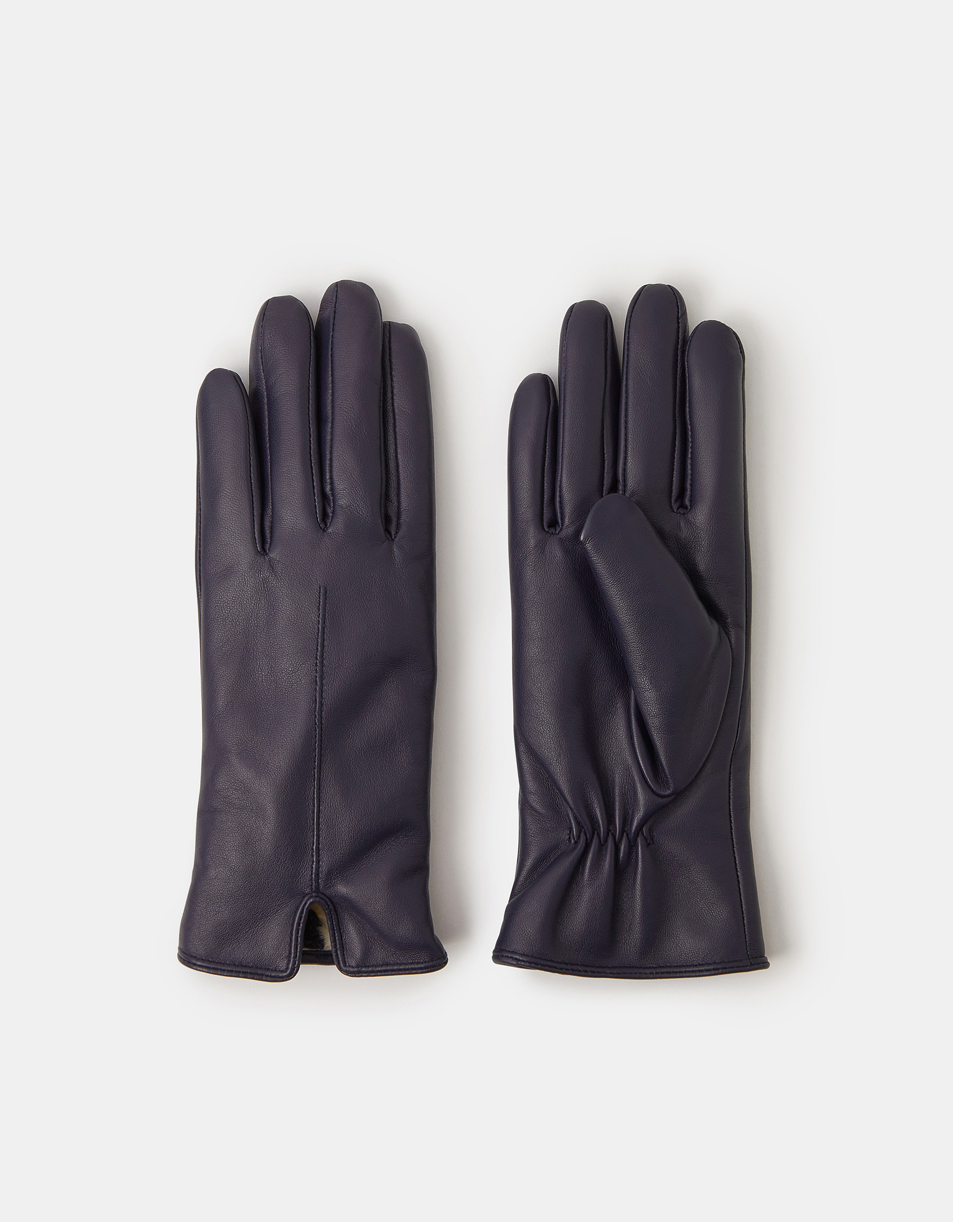 Accessorize Leather Faux Fur Lined Gloves, Blue, Size: S/M
