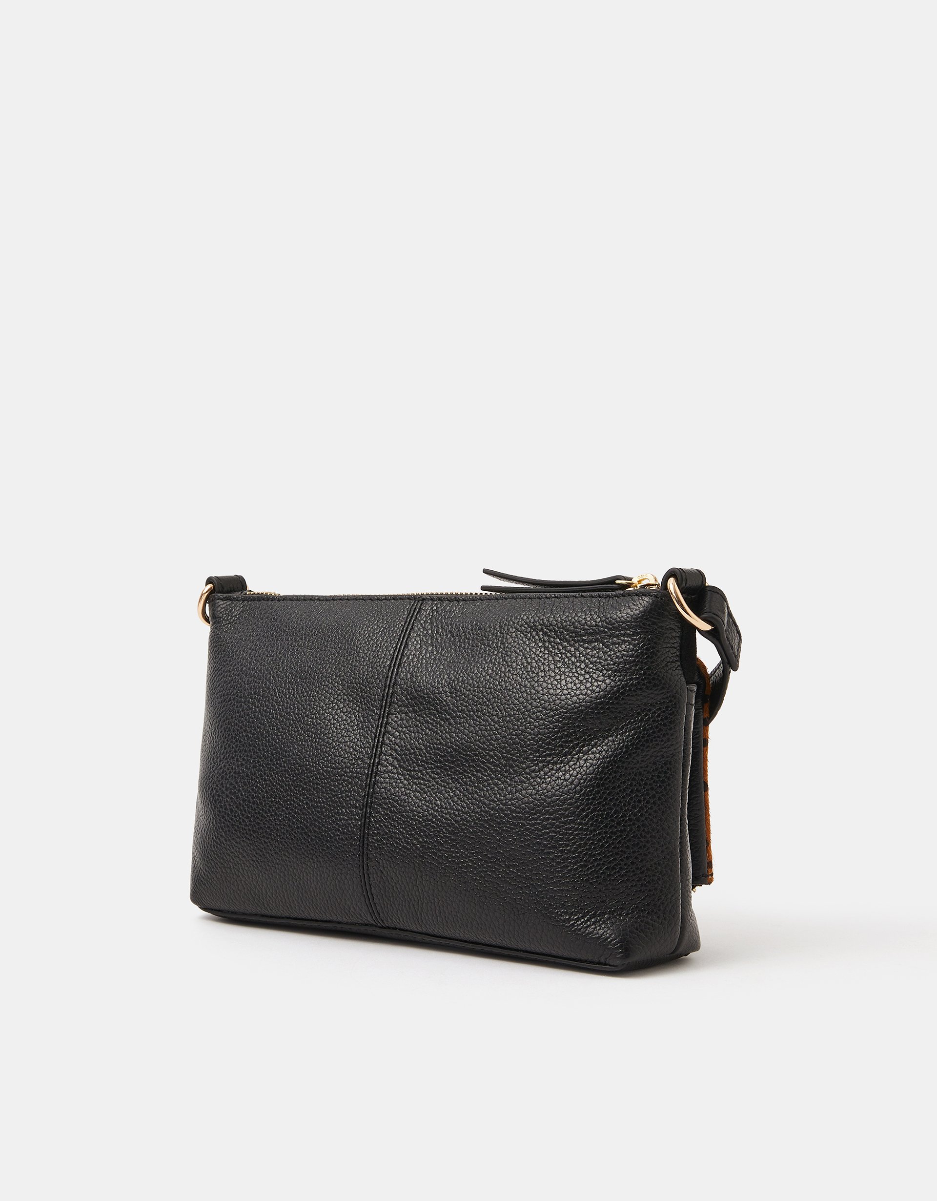 Fold Over Zip Leather Crossbody Bag Leopard - Accessorize