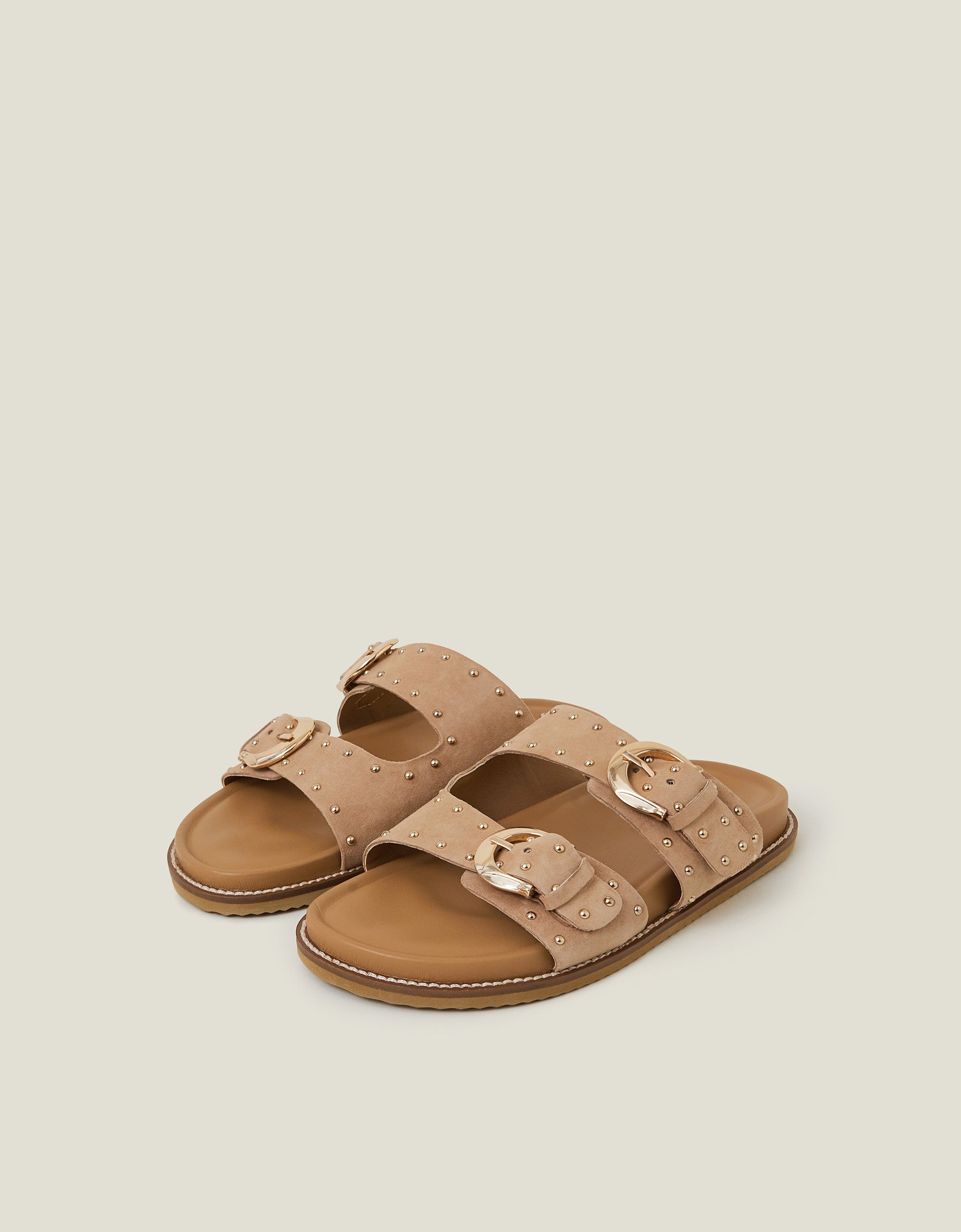 Stud Buckle Leather Sandals Natural, Size: 38 - Accessorize