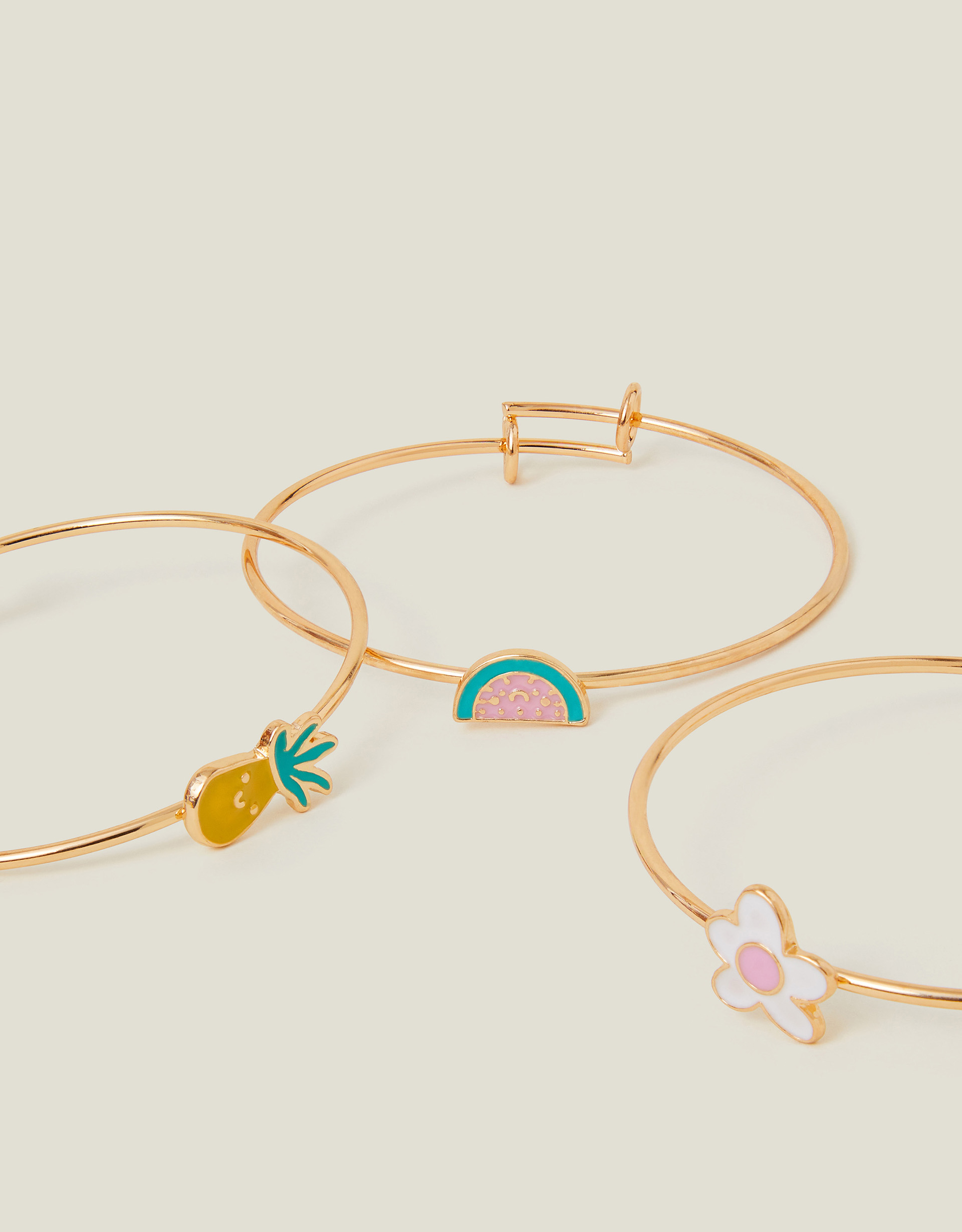 Apple 3-Pack Girls Metal Bangle Bracelets Gold, Kids - Accessorize