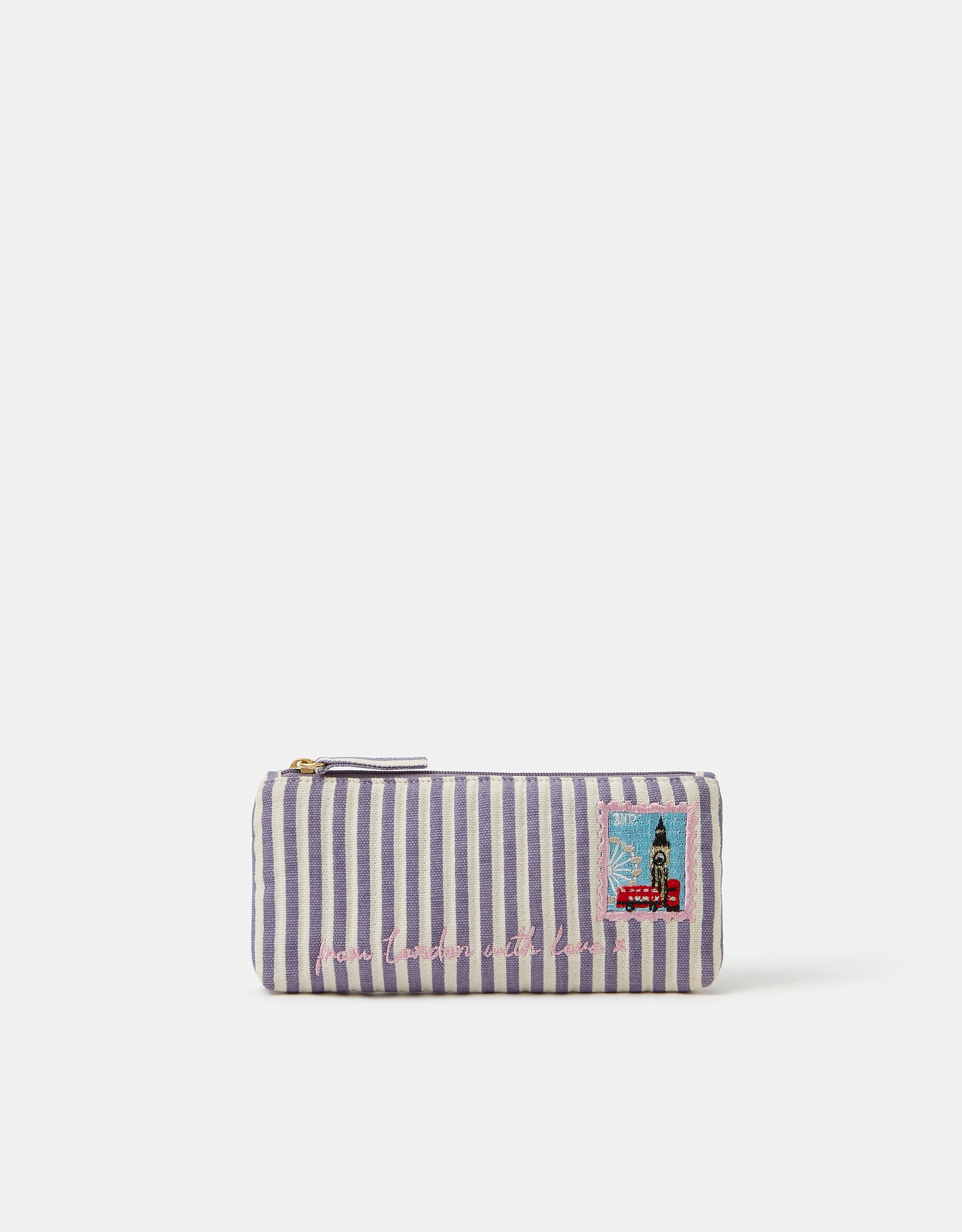 Accessorize Embroidered London Stamp Pencil Case, Red