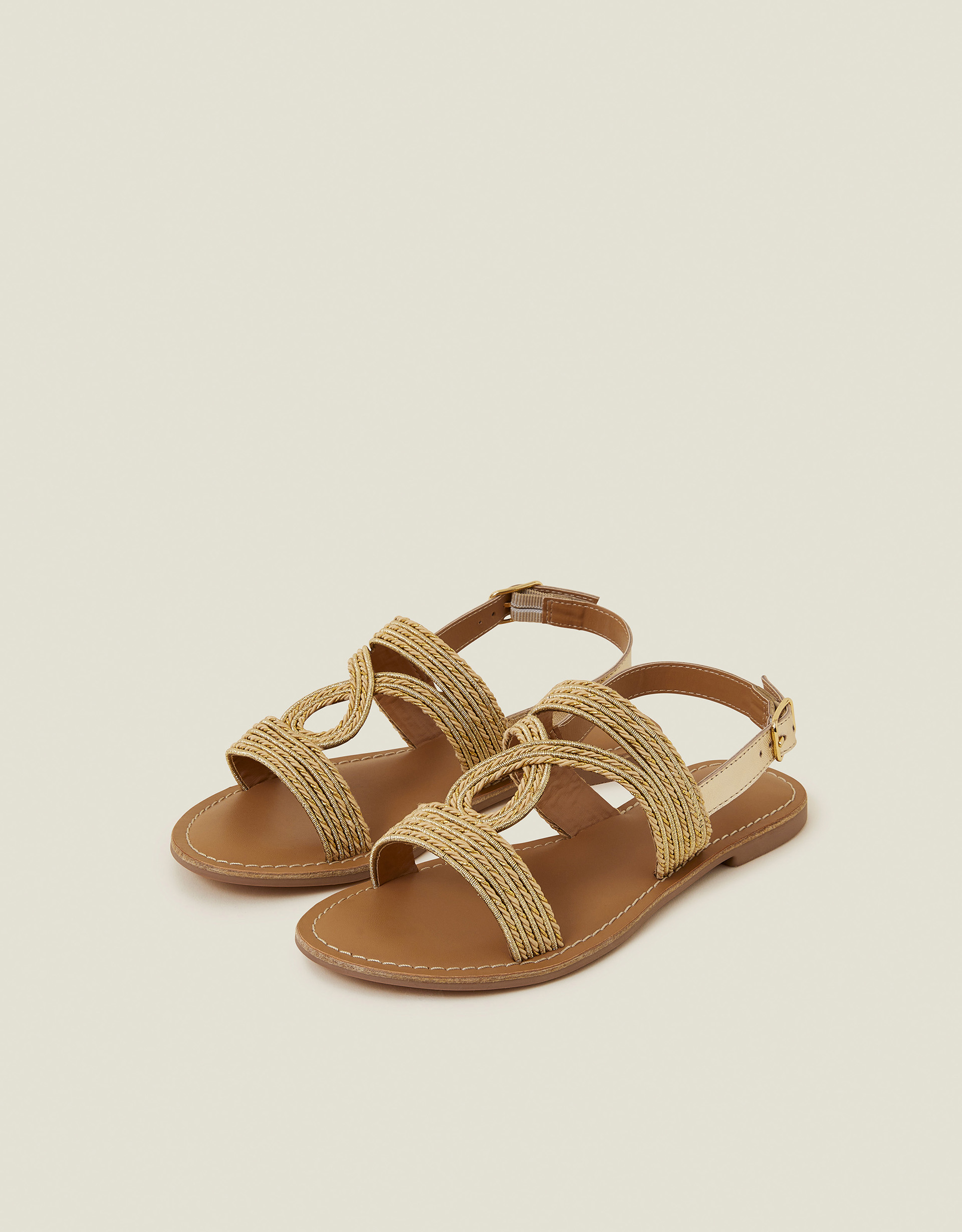 Raffia Loop Strappy Sandals Gold Size: 41 - Accessorize