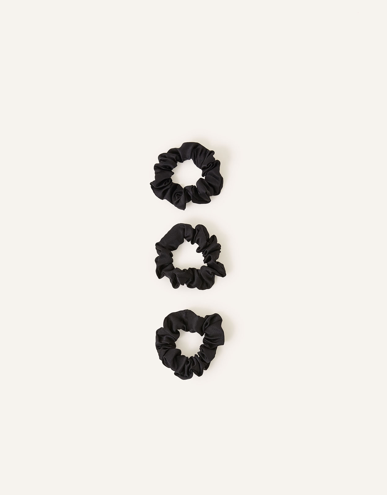 Accessorize Women's Black Satin Medium Scrunchies Set of Three, Size: One Size