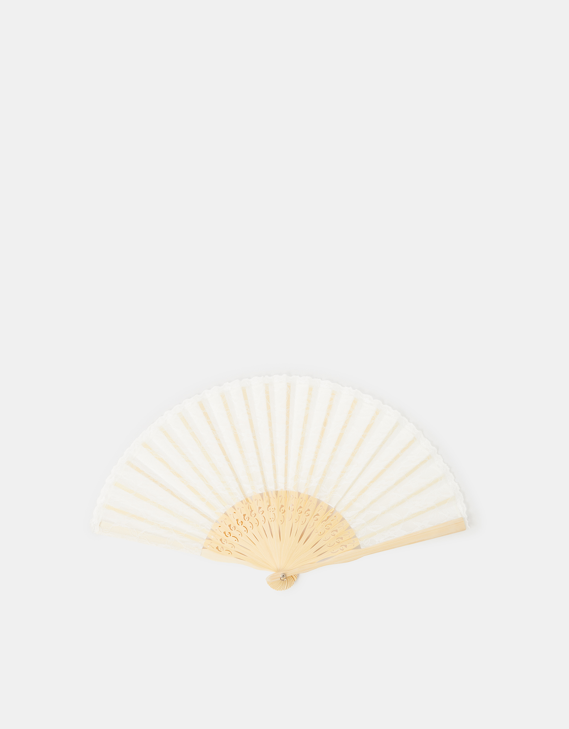 Accessorize Wood Floral Lace Foldable Fan, White