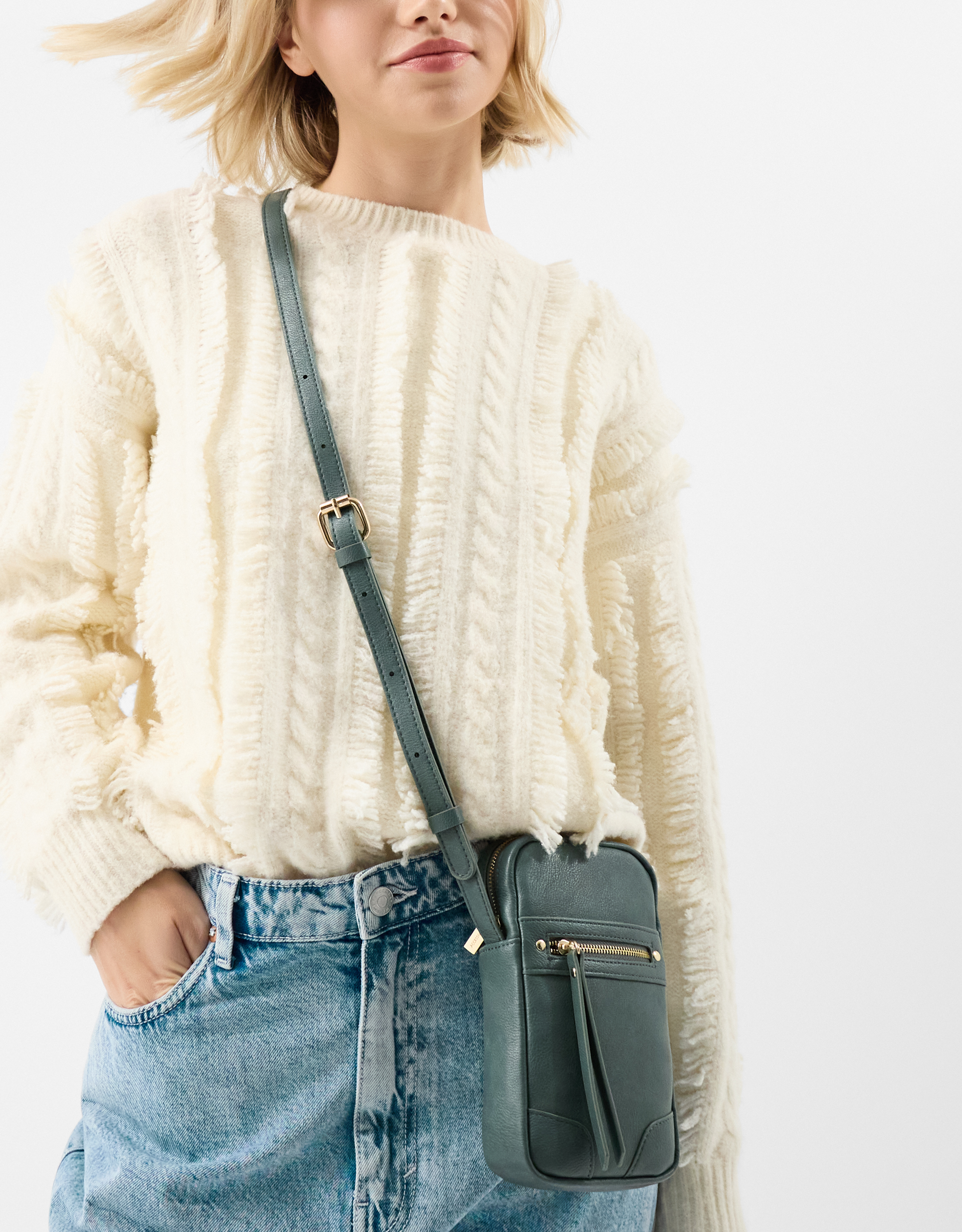 Accessorize Faux Leather Crossbody Phone Bag, Teal