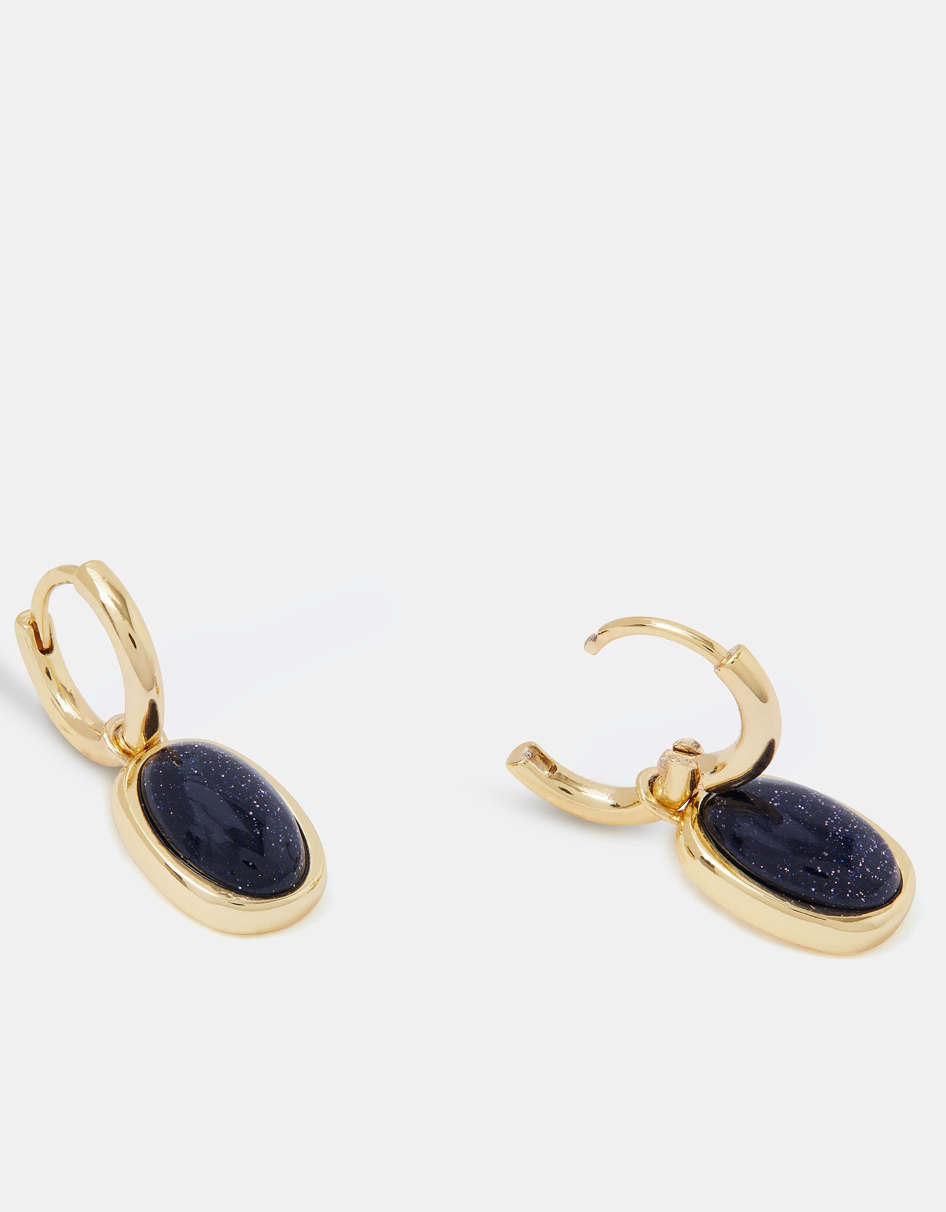 Navy Blue 14ct Gold-plated Stone Drop Huggie Hoop Earrings - Accessorize