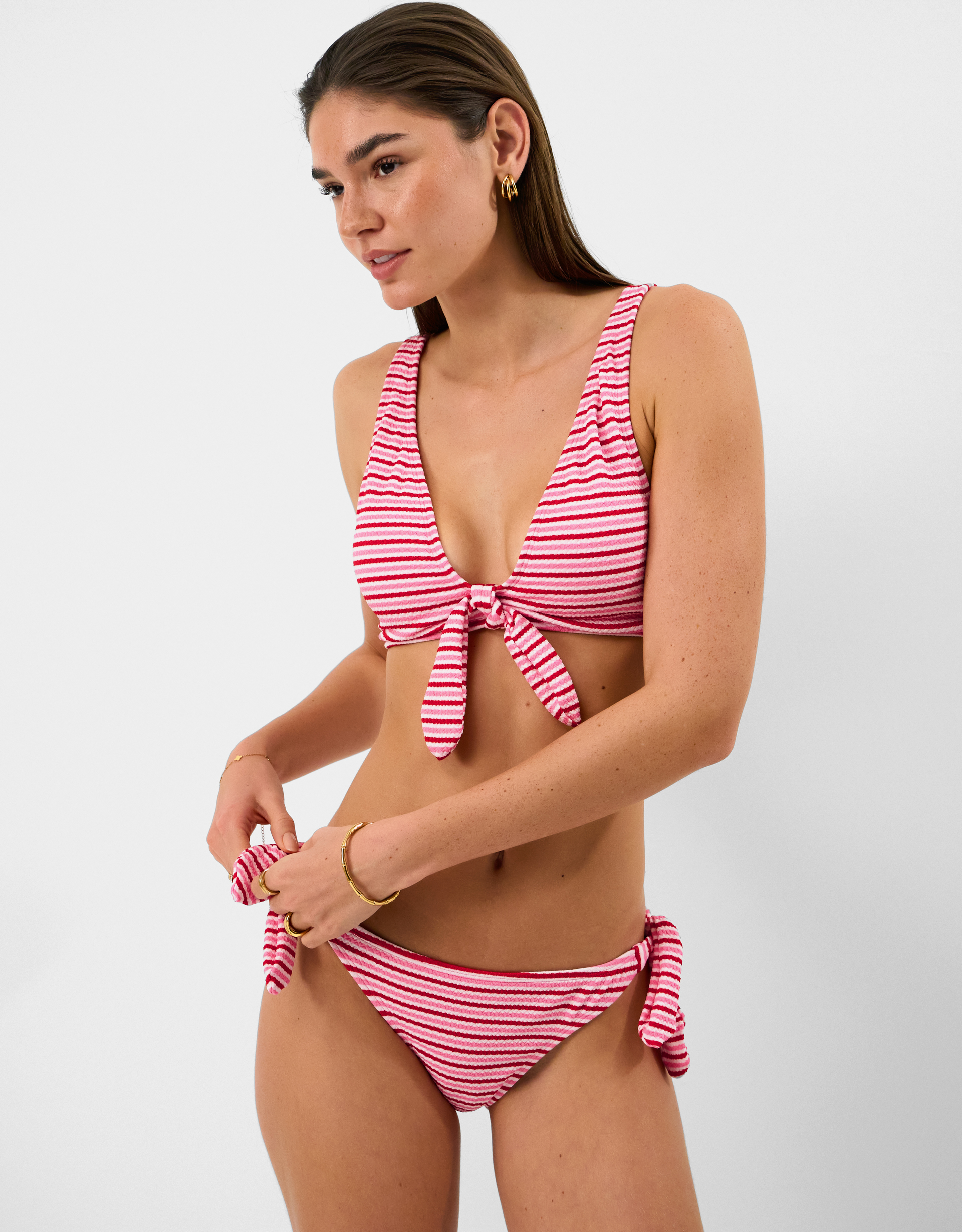 Stripe Tie Side Bikini Bottoms Multi, Size: