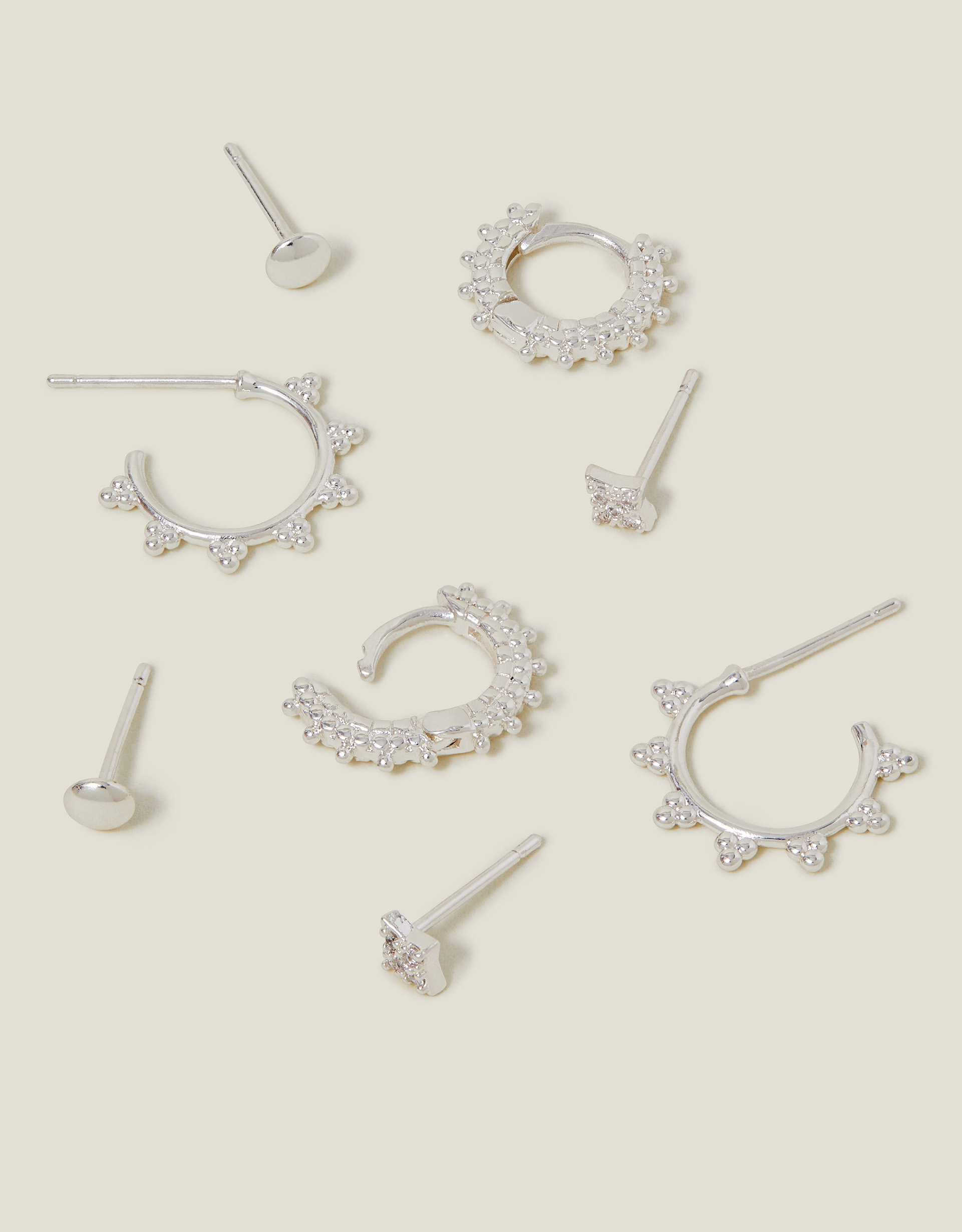 Multicolour 4-Pack Sterling Silver-plated Stud and Bobble Hoop Earrings - Accessorize